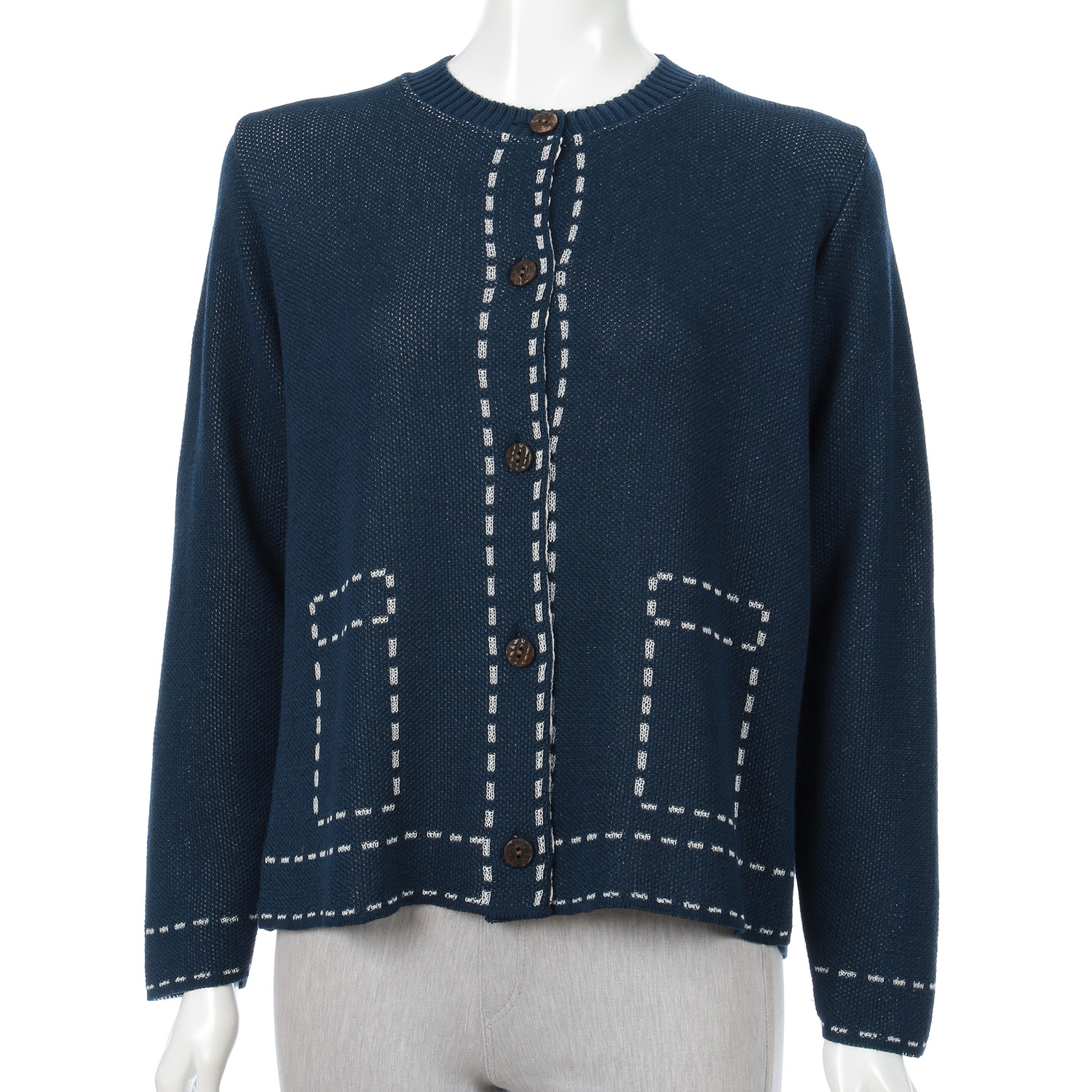 ジャガードステッチポケット柄丸首カーディガン - 画像8