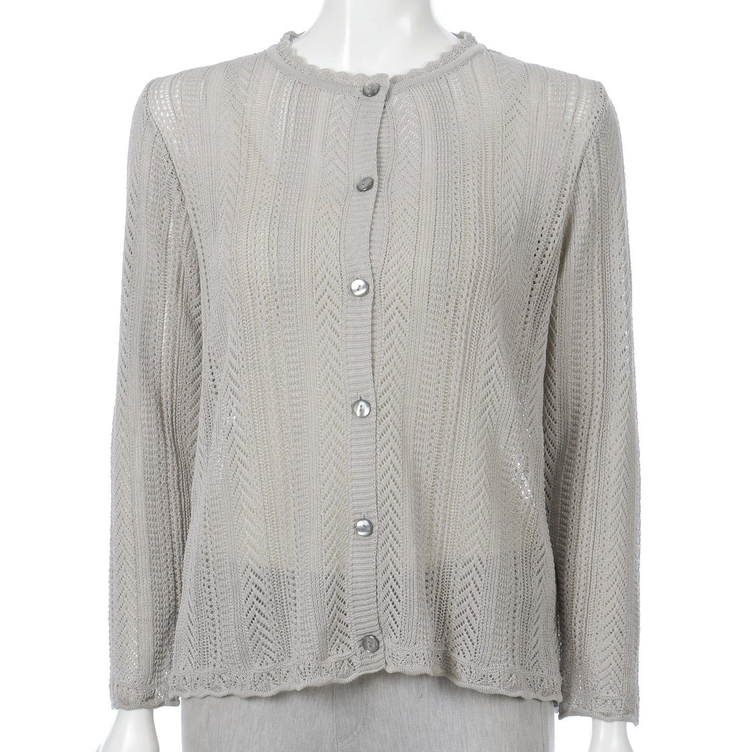 縦柄透かし丸首カーディガン - 画像2