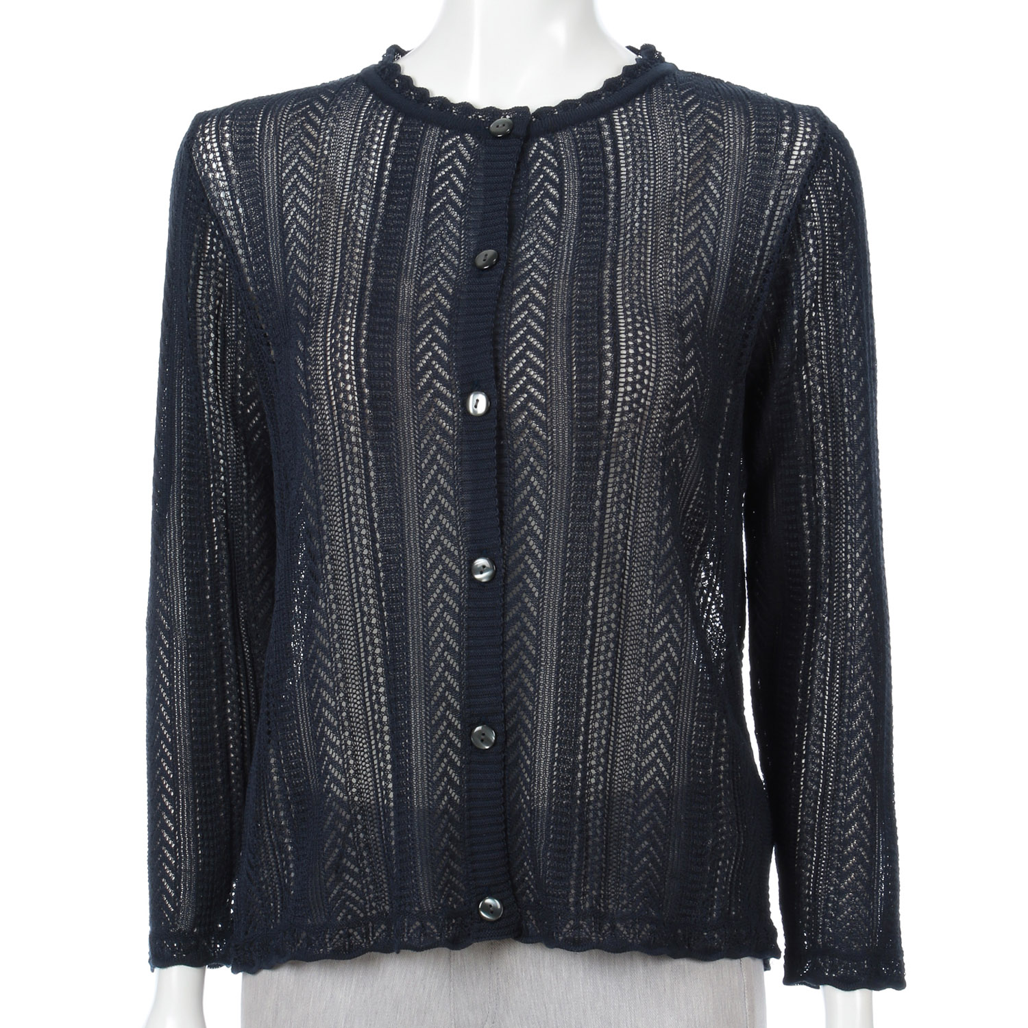 縦柄透かし丸首カーディガン - 画像5