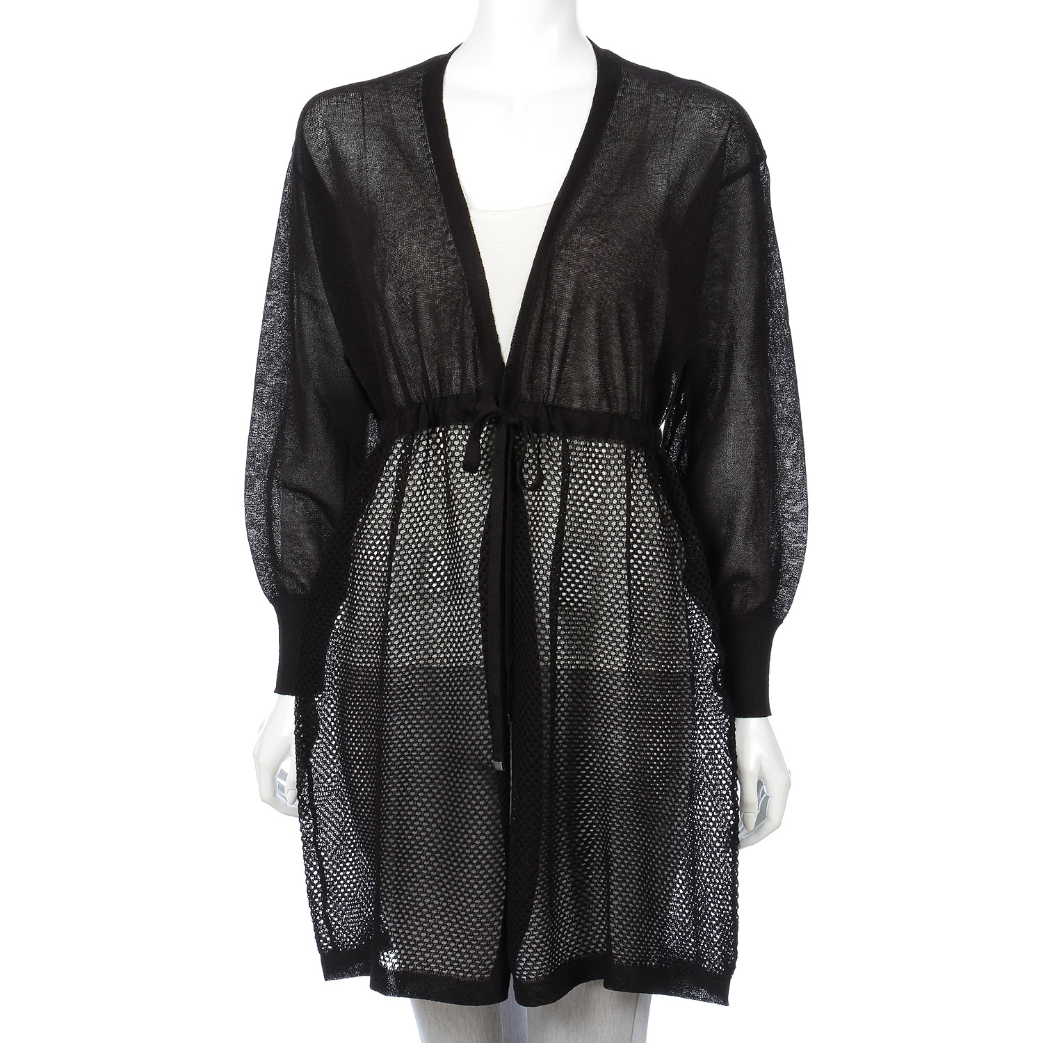 透かし編みニットロングカーディガン - 画像3