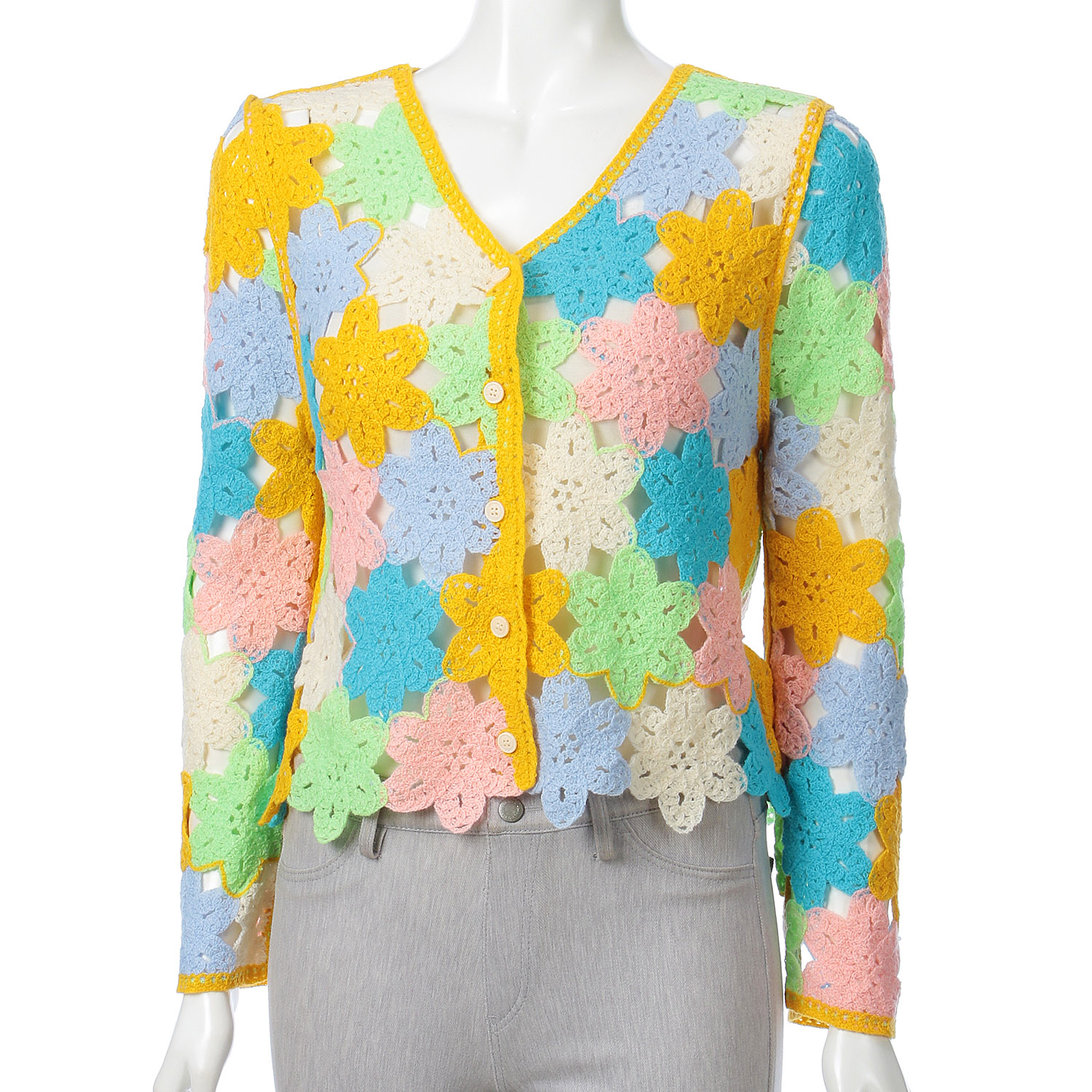 VERITE クロシェ風Vネックカーディガン - 画像1