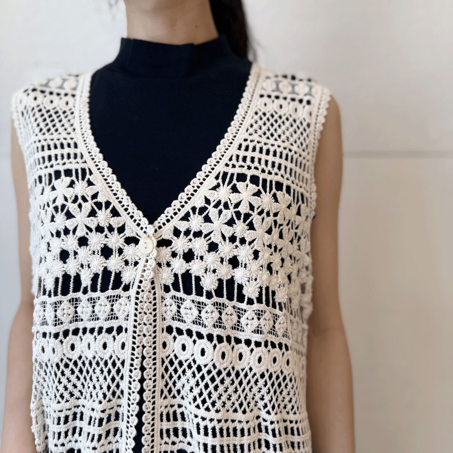 かぎ針編みレースロングベスト - 画像4