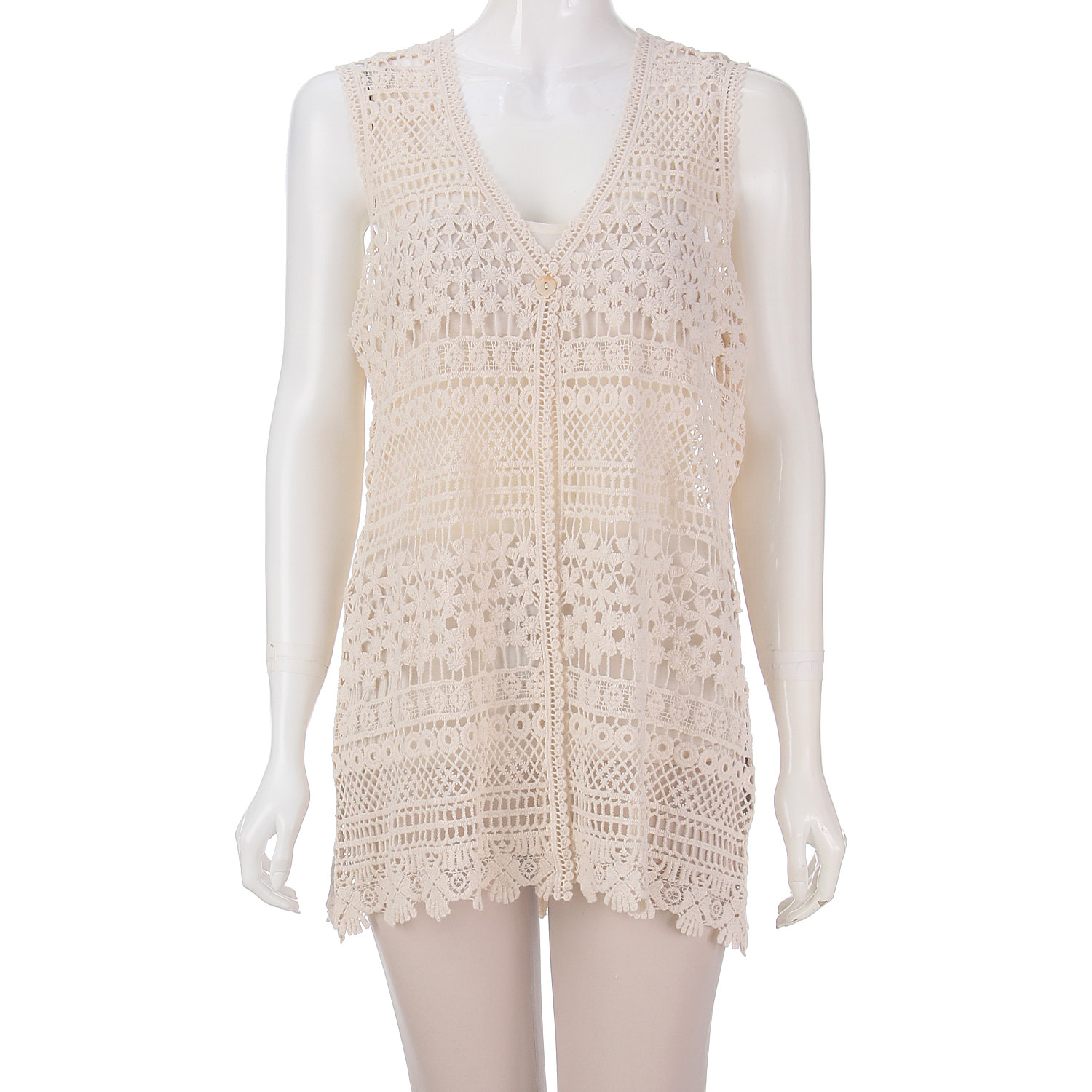 かぎ針編みレースロングベスト - 画像9