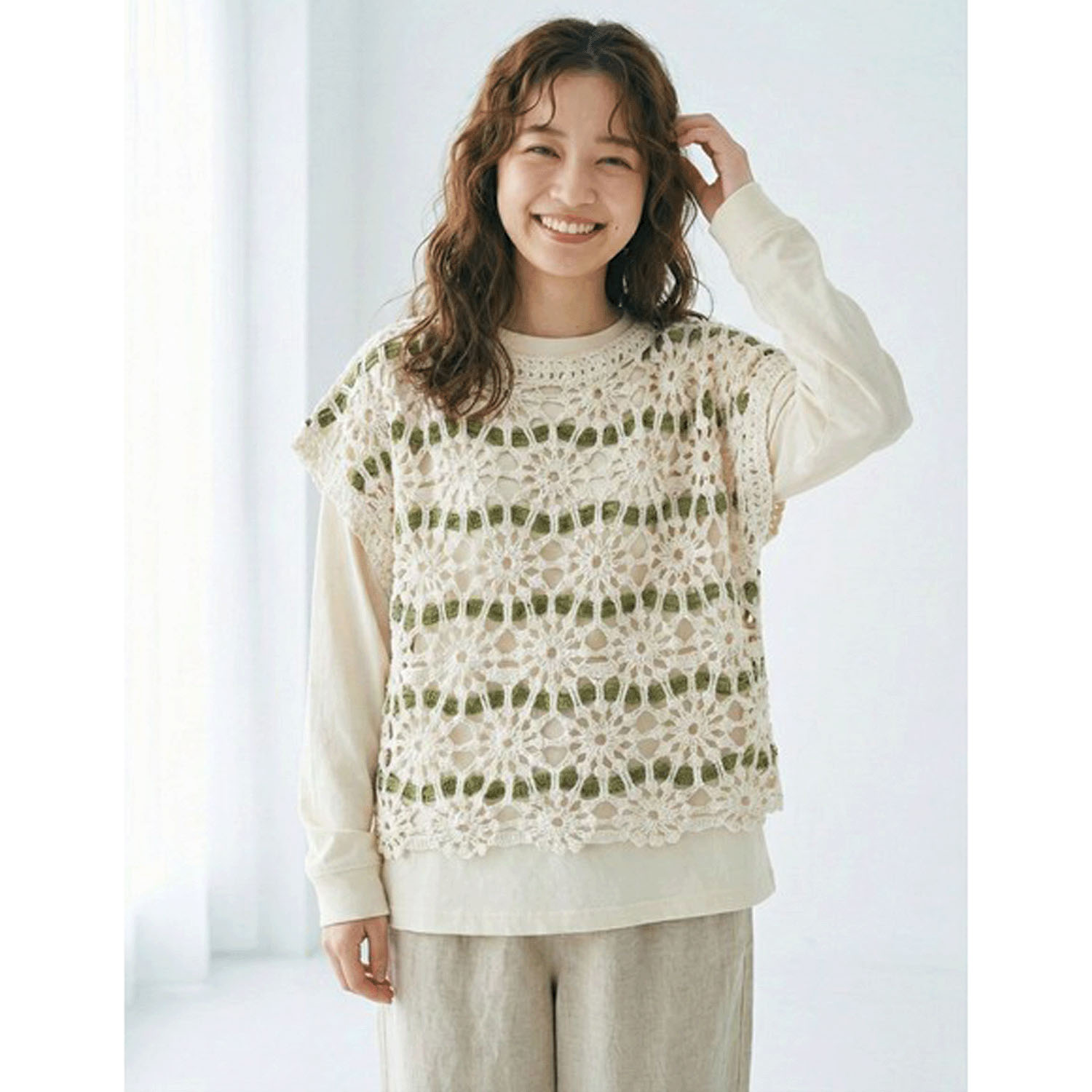 かぎ針風配色プルオーバーベスト - 画像5