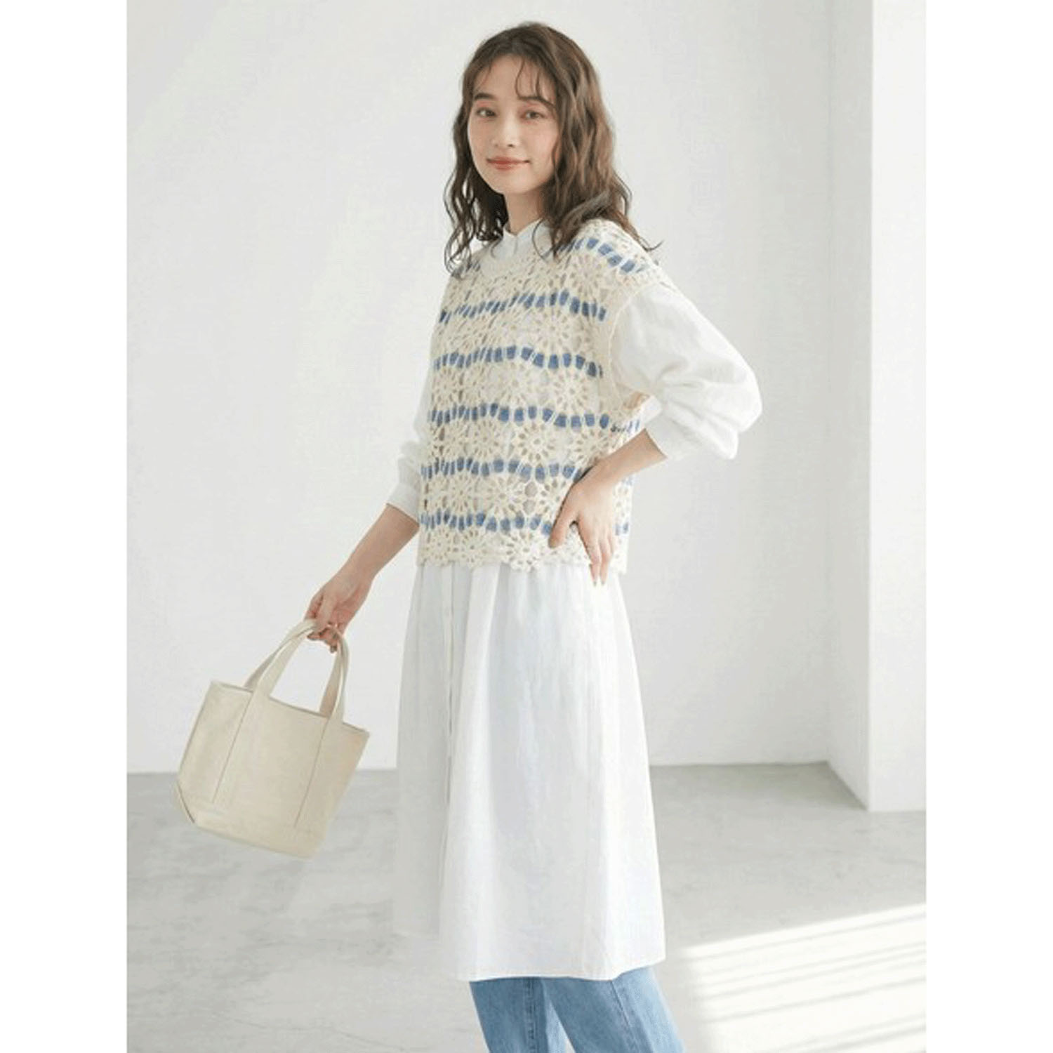 かぎ針風配色プルオーバーベスト