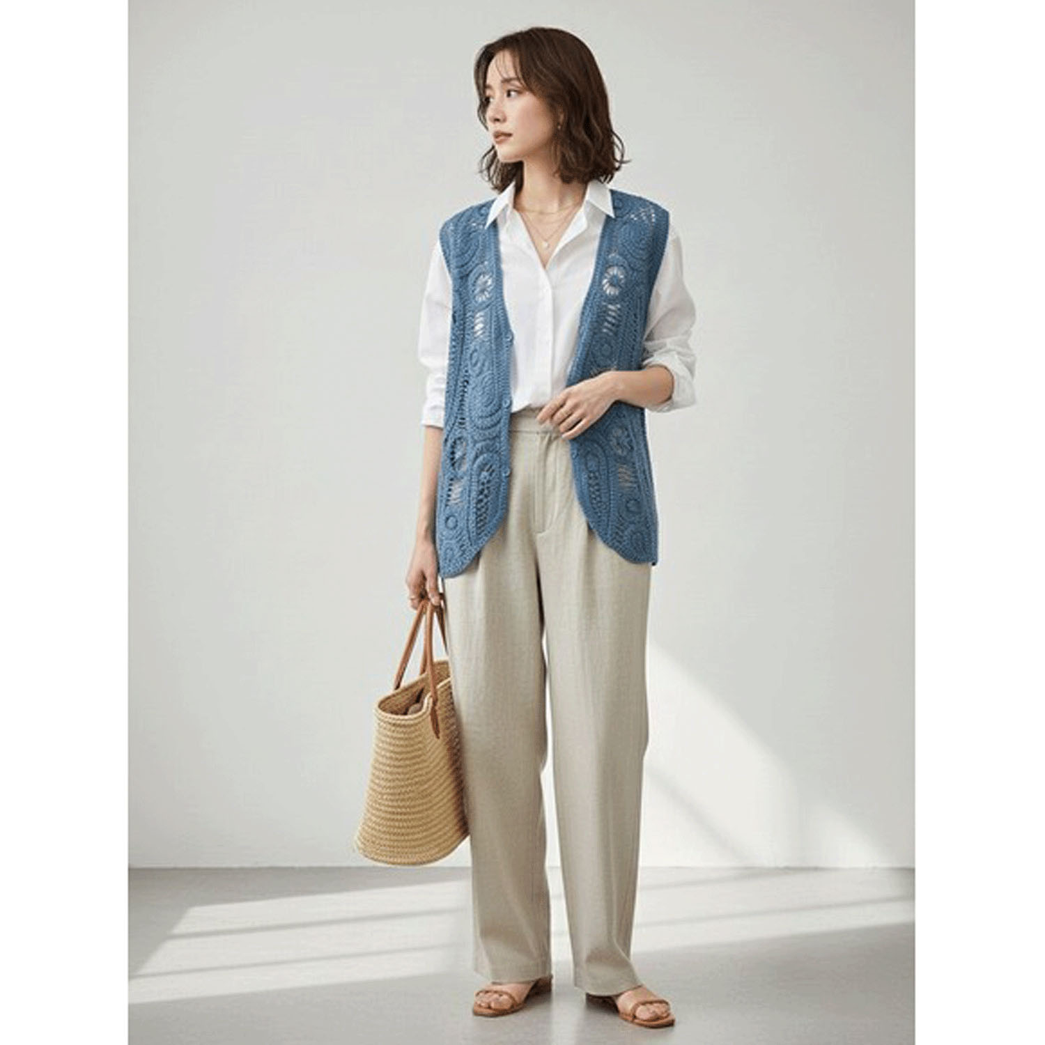 かぎ針風前開きベスト - 画像2