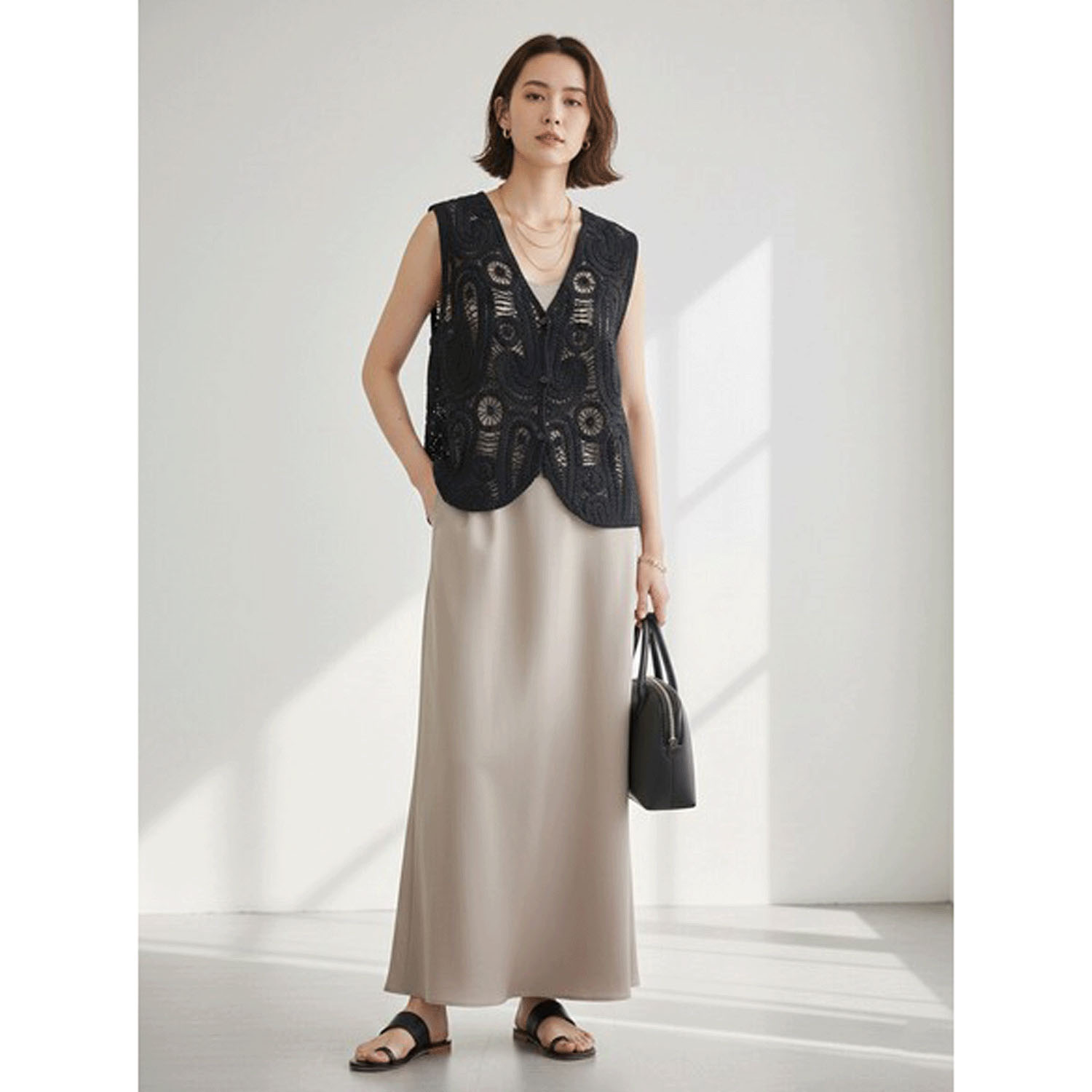 かぎ針風前開きベスト - 画像3