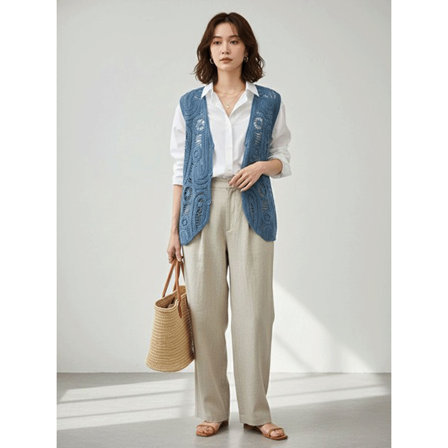 かぎ針風前開きベスト