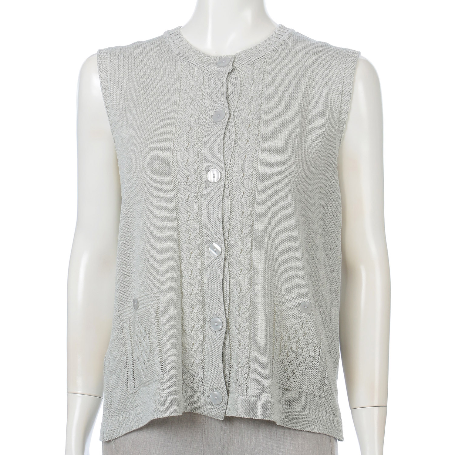 綿混地柄前開きベスト - 画像2