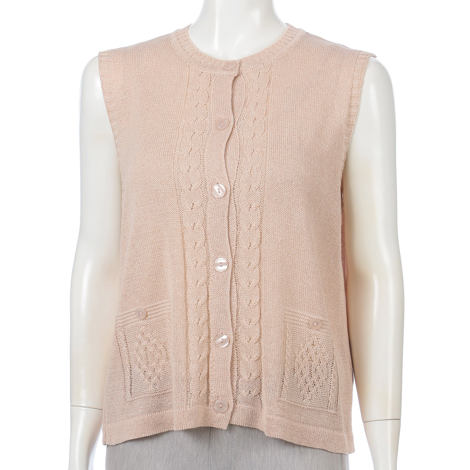 綿混地柄前開きベスト - 画像4