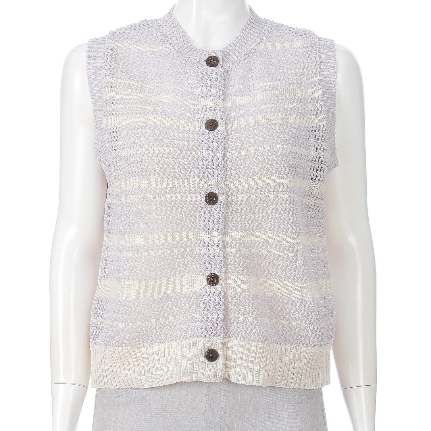 ボーダー前開きベスト - 画像1