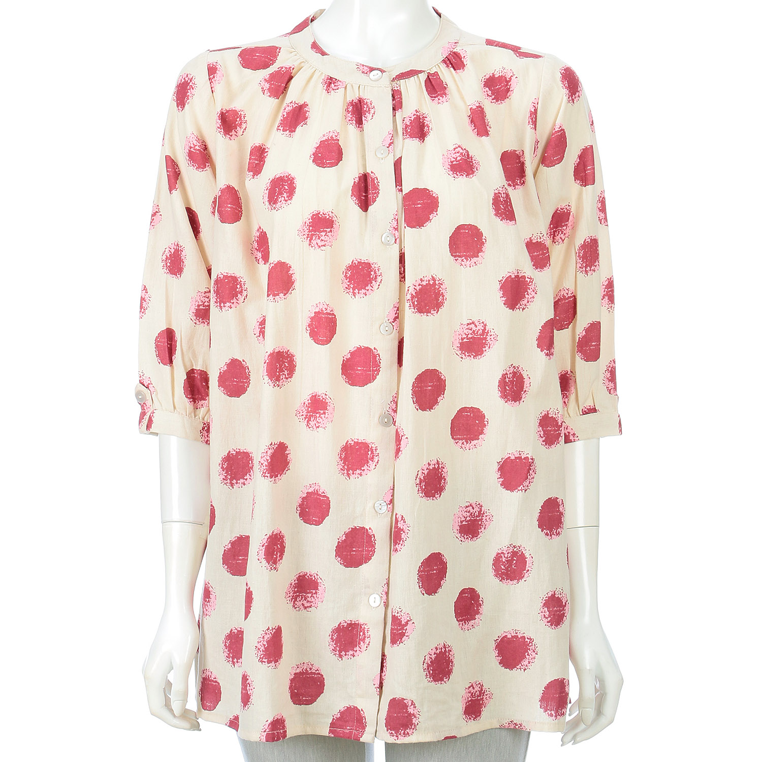 綿麻ドットプリントブラウス