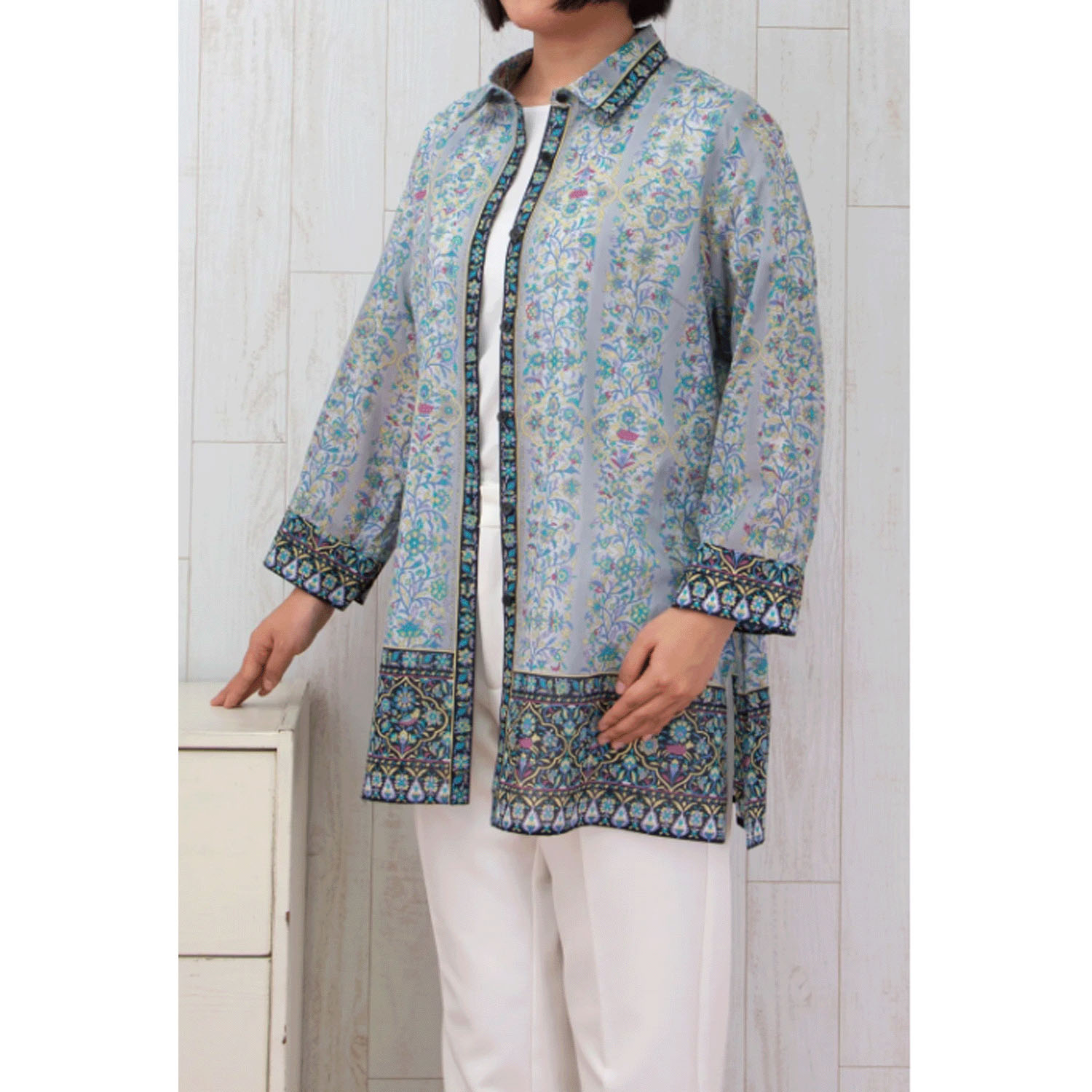 【ETONET限定】シルクロード シャツ襟八分袖チュニックブラウス ブルサ - 画像2