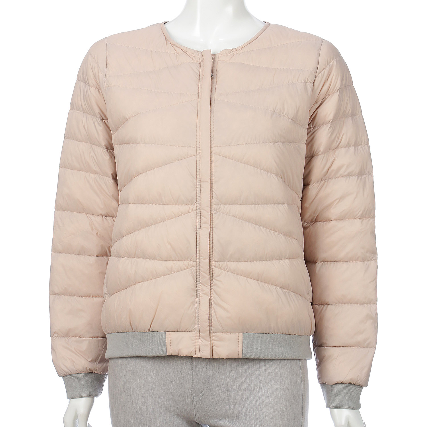 ノーカラー配色リブ使いダウンジャケット - 画像1