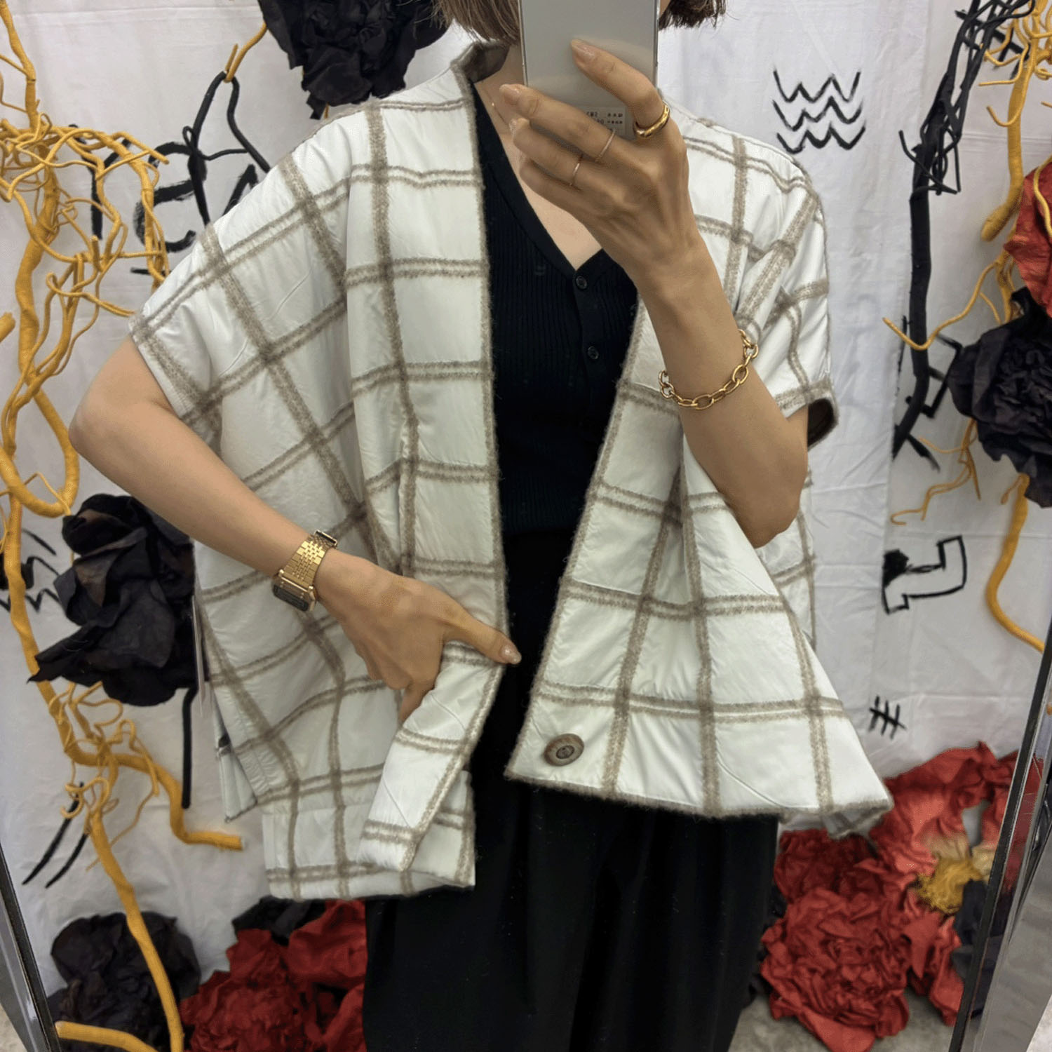 jalanjalan ブロックラインキルティングベスト - 画像10