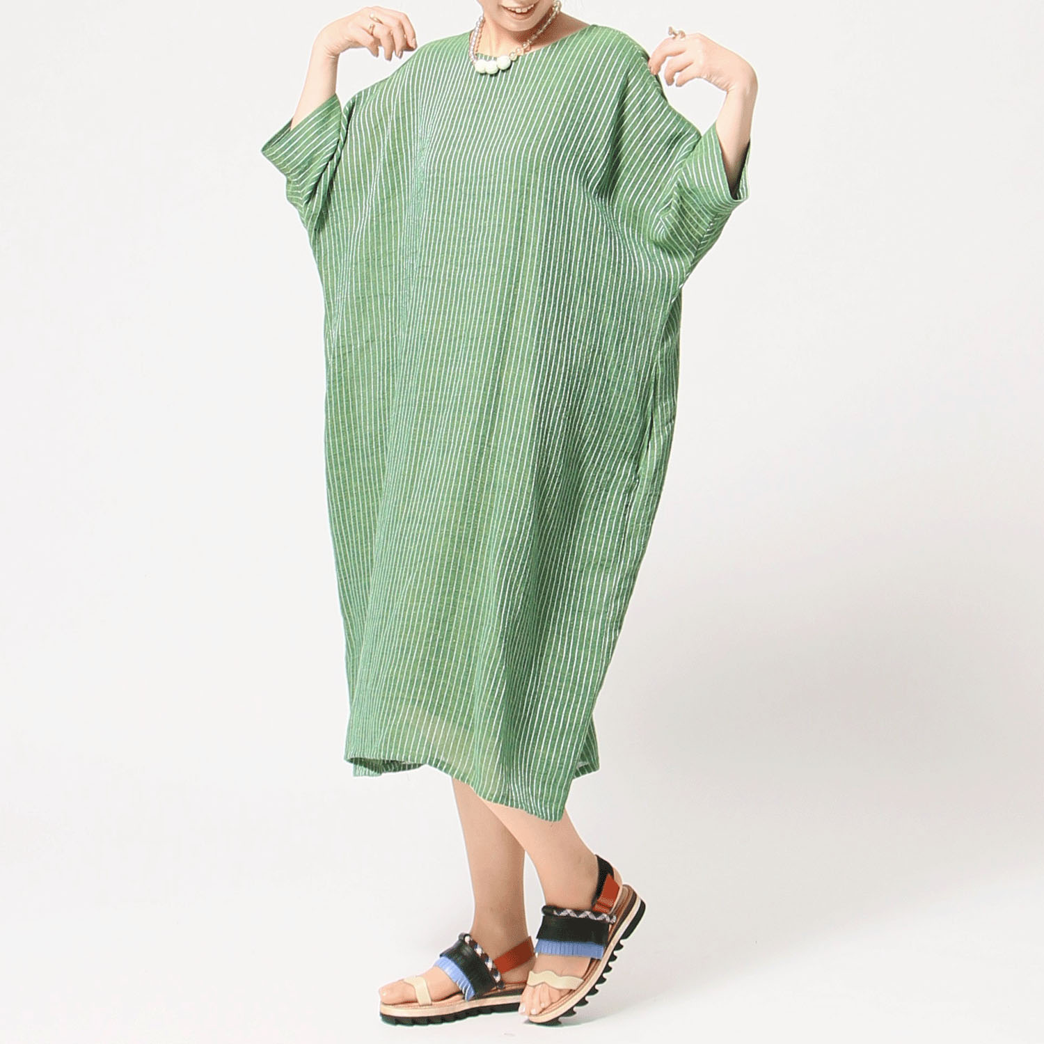 jalan jalan リネンストライプワンピース - 画像3