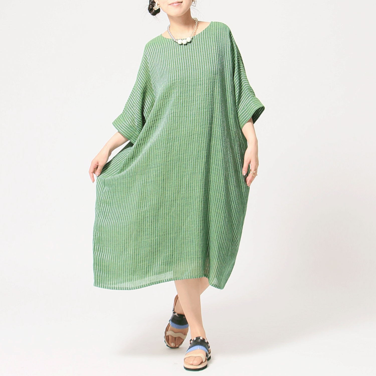 jalan jalan リネンストライプワンピース - 画像1