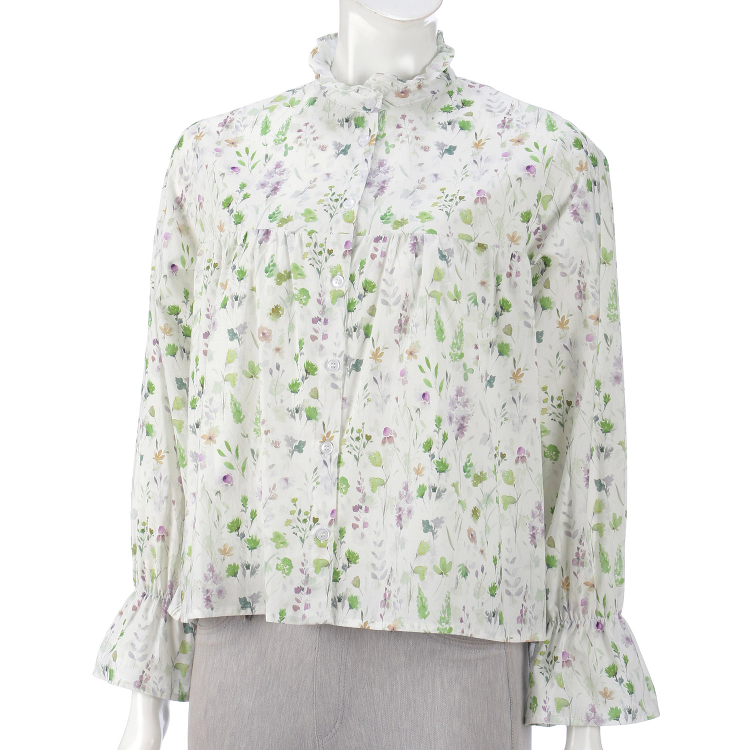 LAPIS ROUGE ボタニカルプリント小ブラウス - 画像5