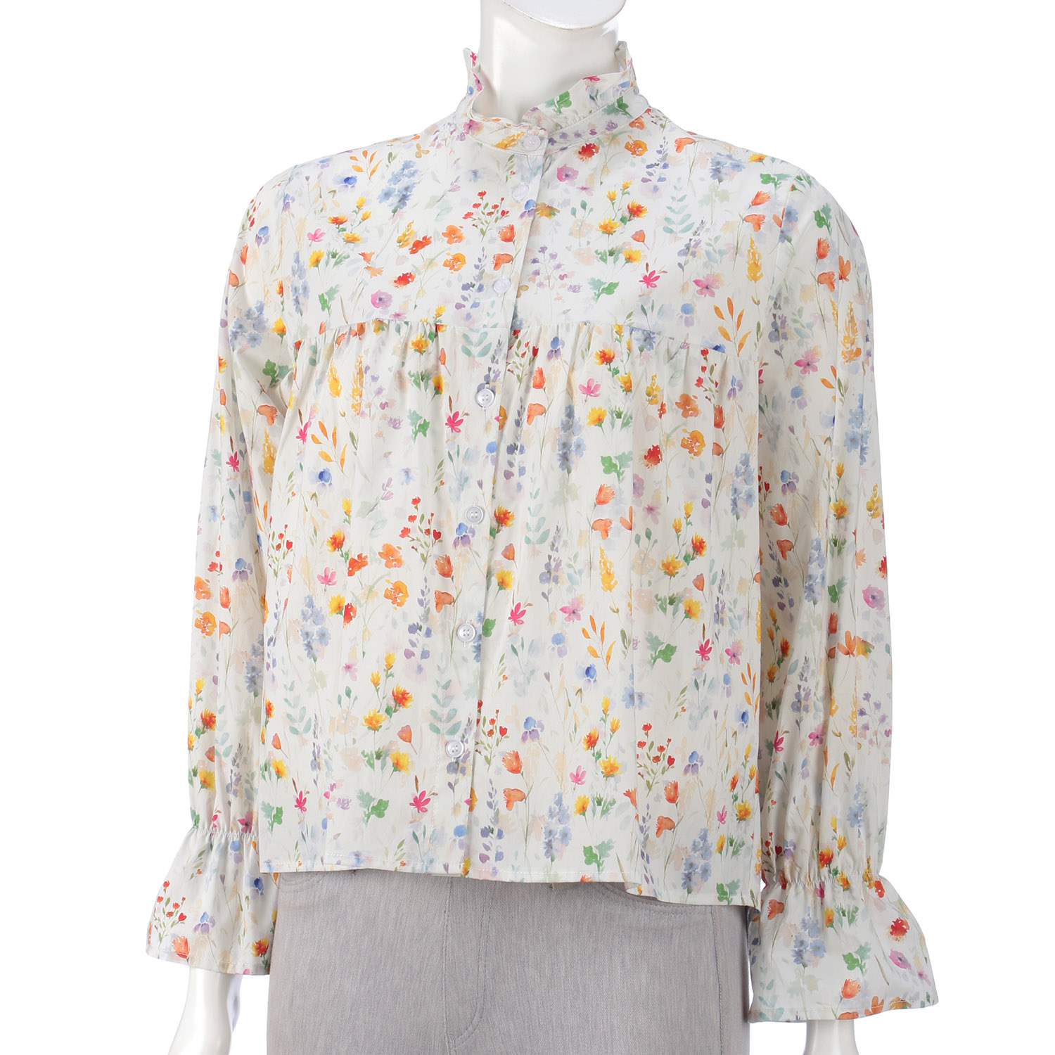 LAPIS ROUGE ボタニカルプリント小ブラウス