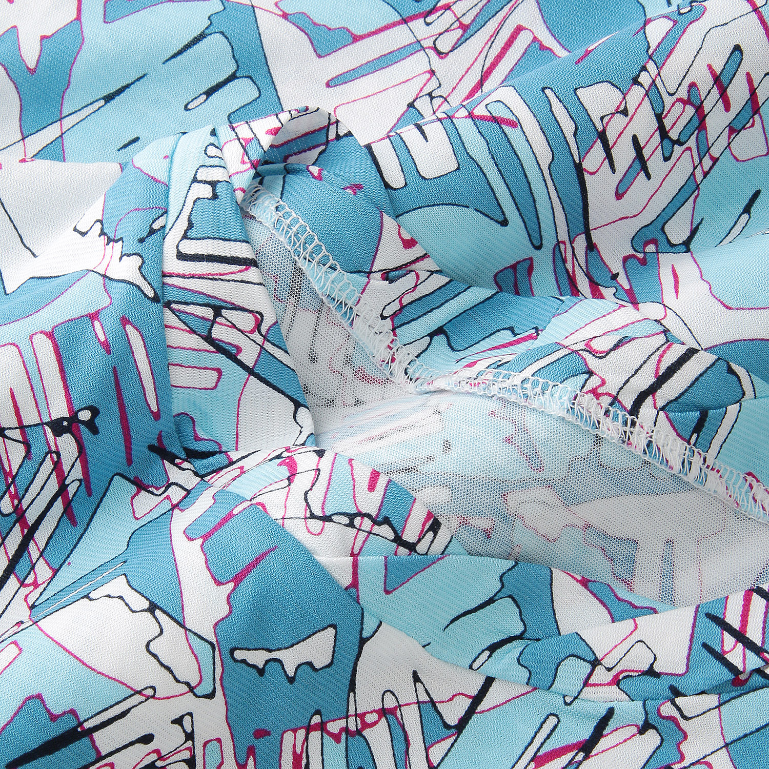 強撚天竺幾何学柄プリントねじり衿5分袖チュニック - 画像6