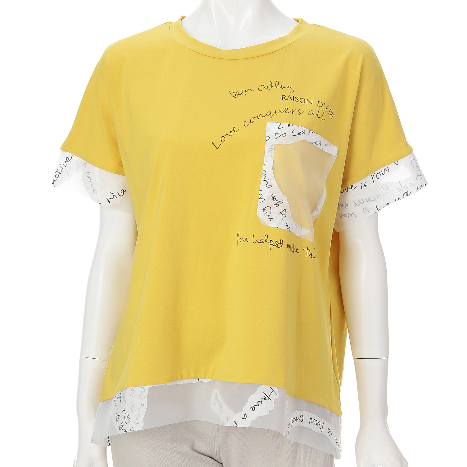 無地×英文字シアーチュニック - 画像1