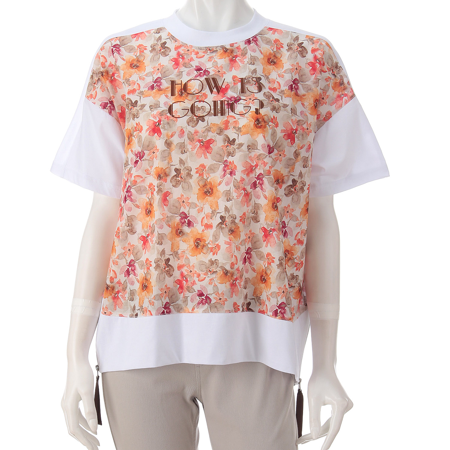 綿天竺×花柄切替ロゴ五分袖プルオーバー - 画像6