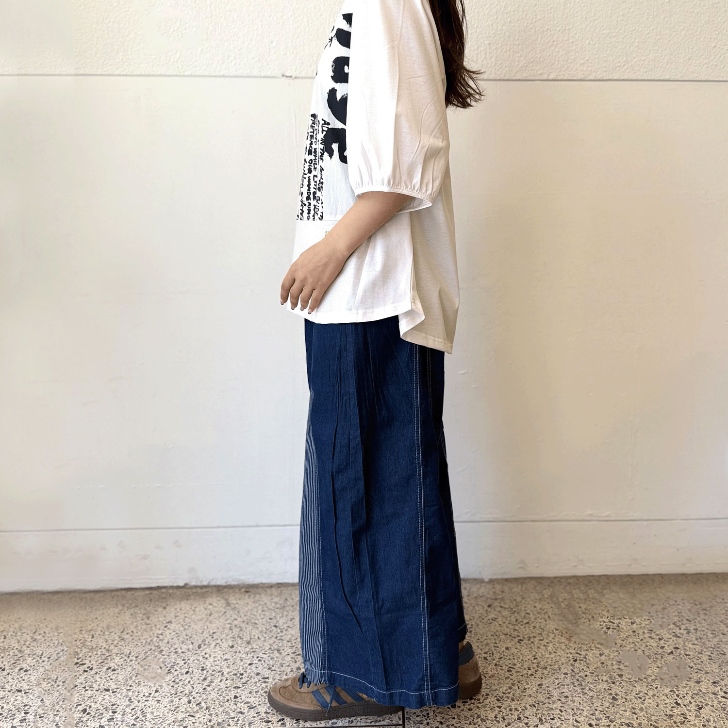 布帛プリント使い五分袖プルオーバー - 画像3