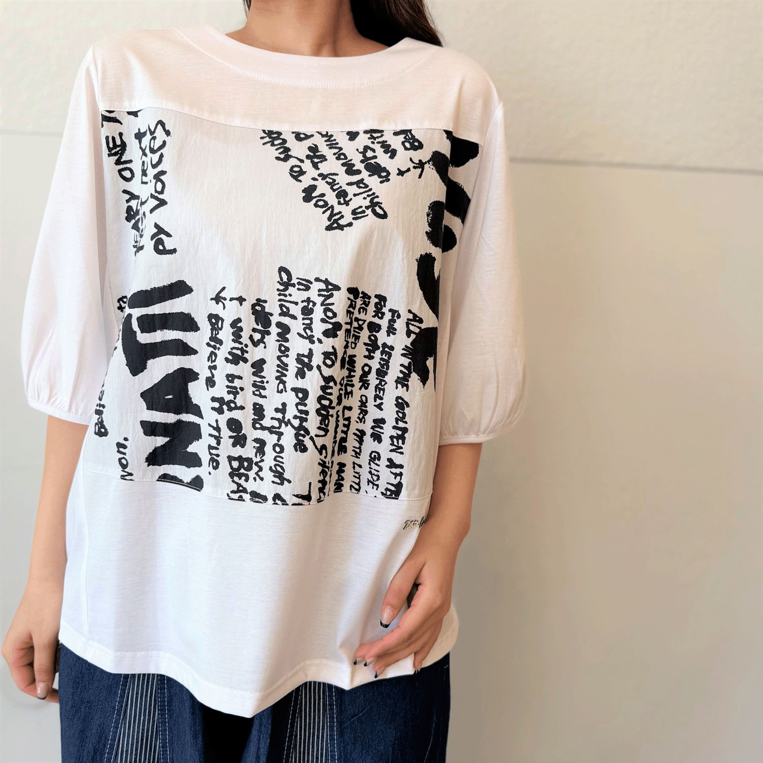 布帛プリント使い五分袖プルオーバー - 画像6