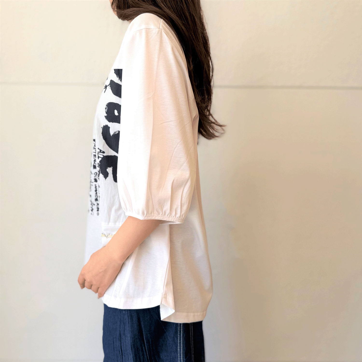 布帛プリント使い五分袖プルオーバー - 画像7