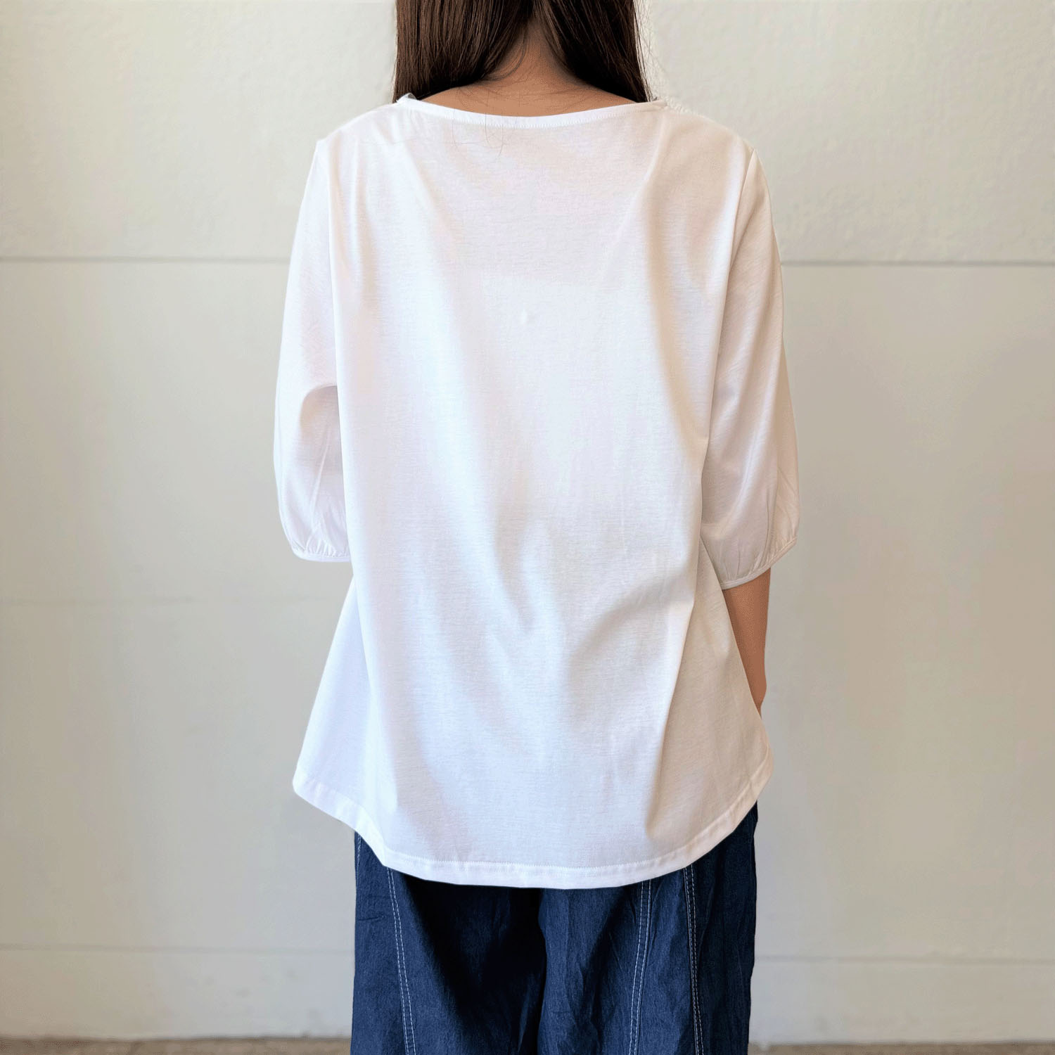 布帛プリント使い五分袖プルオーバー - 画像8