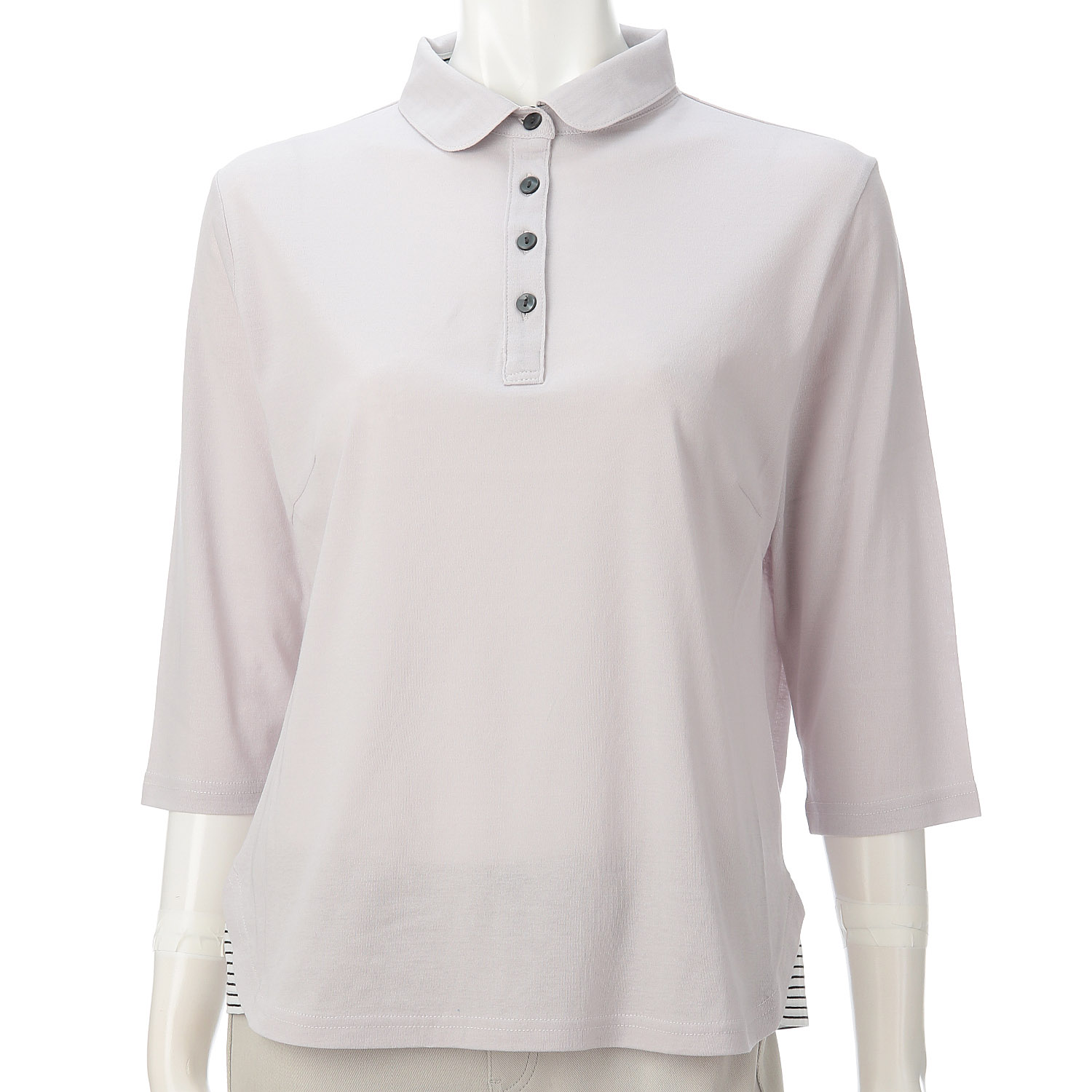 ボーダー使い襟付き7分袖プルオーバー