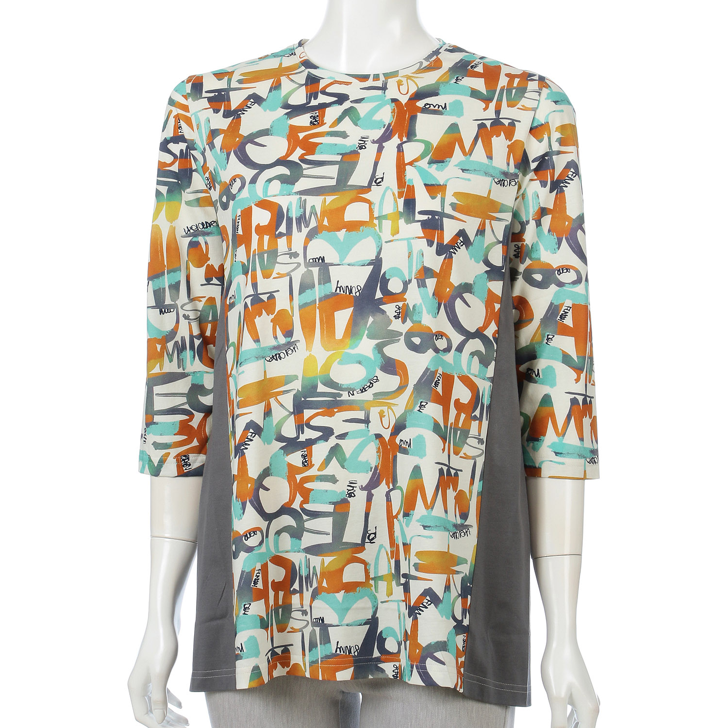 Wシルケット天竺ロゴ柄チュニック7分袖 - 画像1