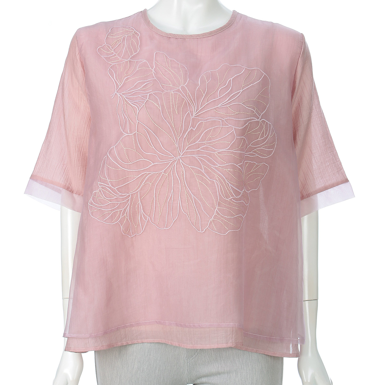 花柄刺繍シフォンチュニック - 画像1