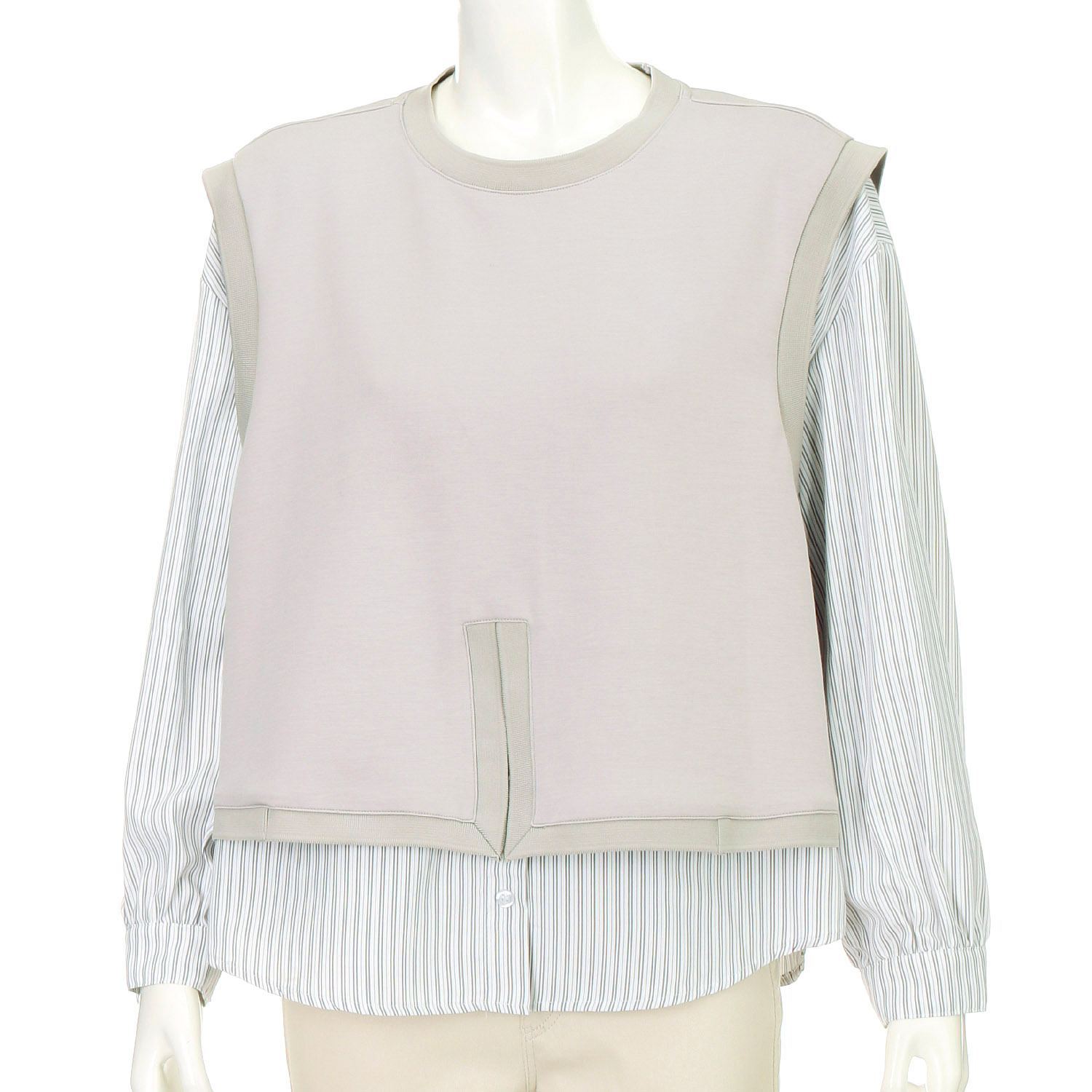 重ね着風ストライプ丸首チュニック - 画像1