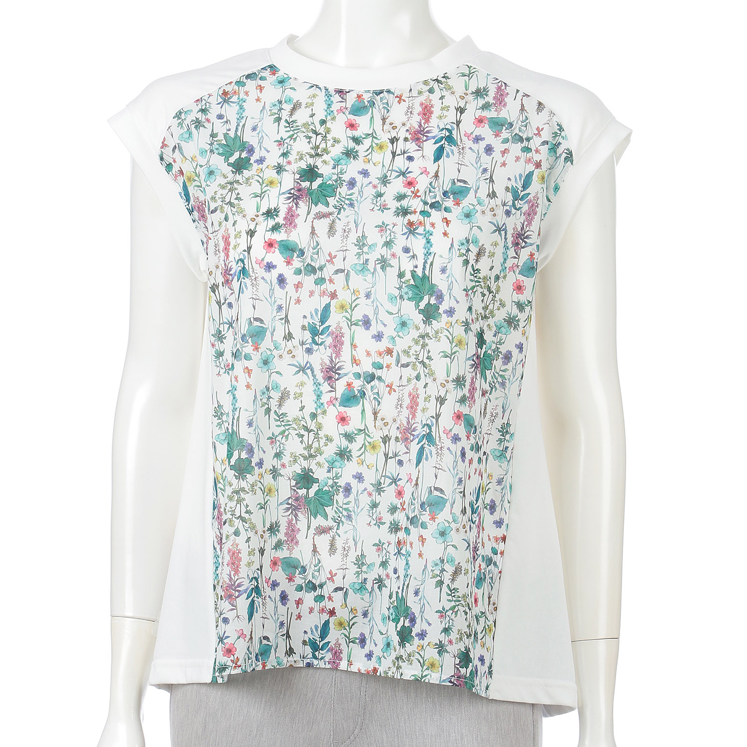 カットソー切替プリントチュニック