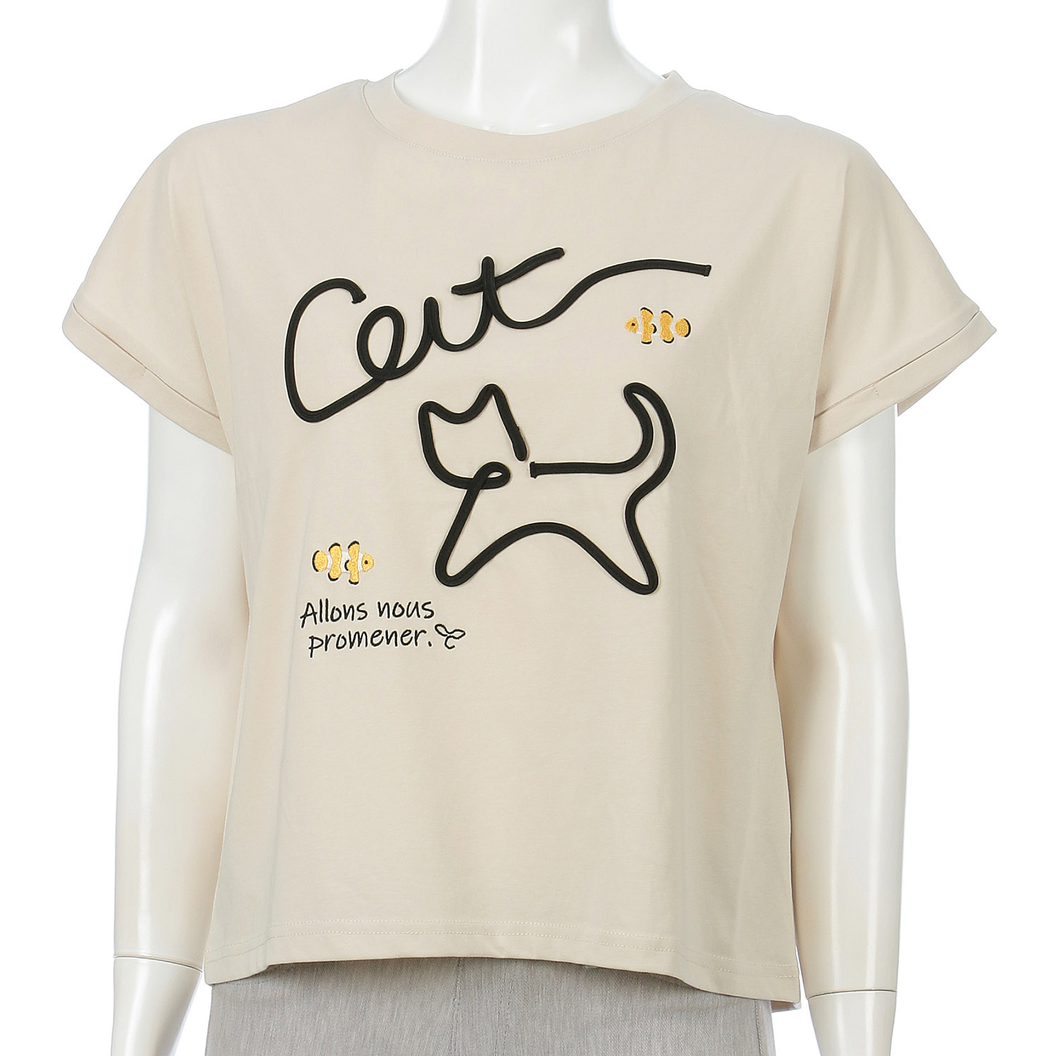 Myauris ネコ刺繍半袖Tシャツ - 画像3