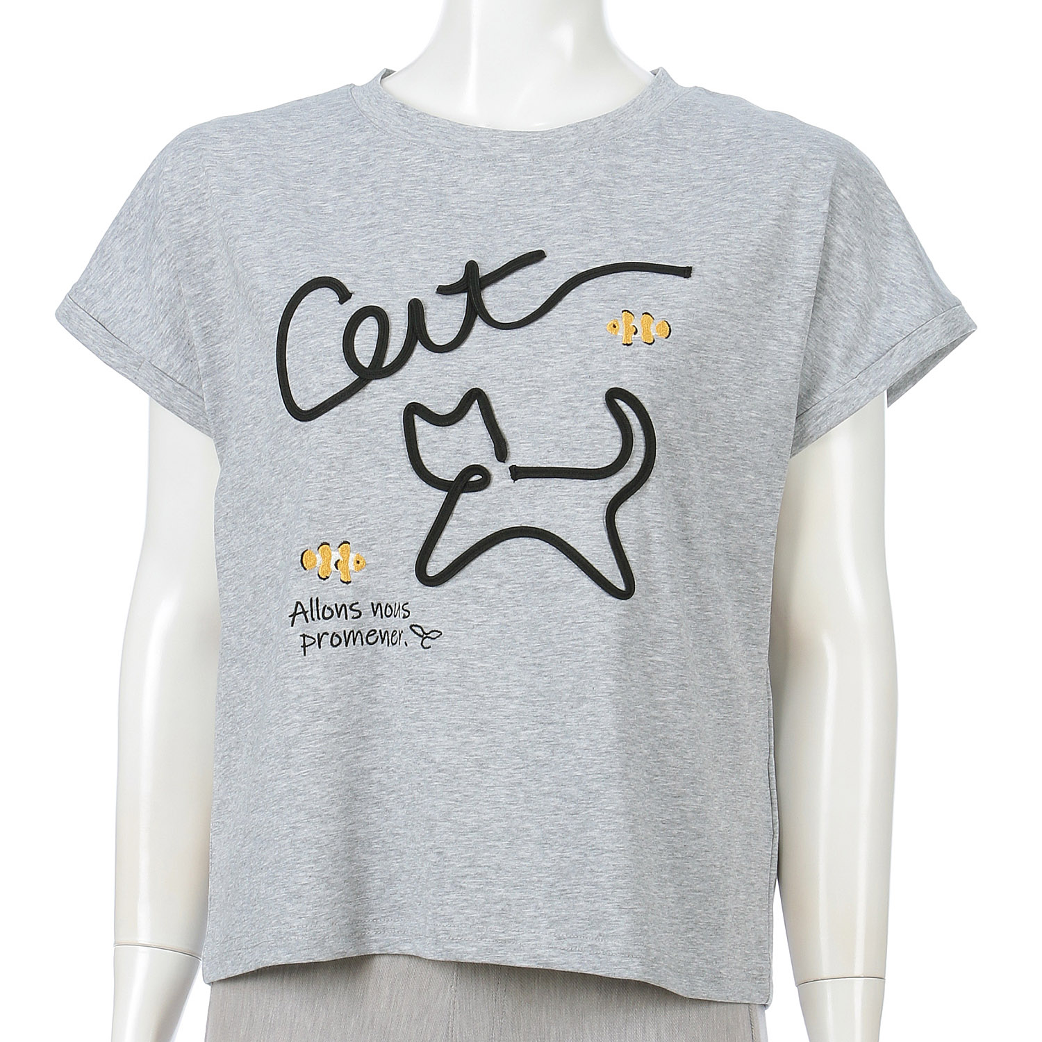 Myauris ネコ刺繍半袖Tシャツ - 画像1