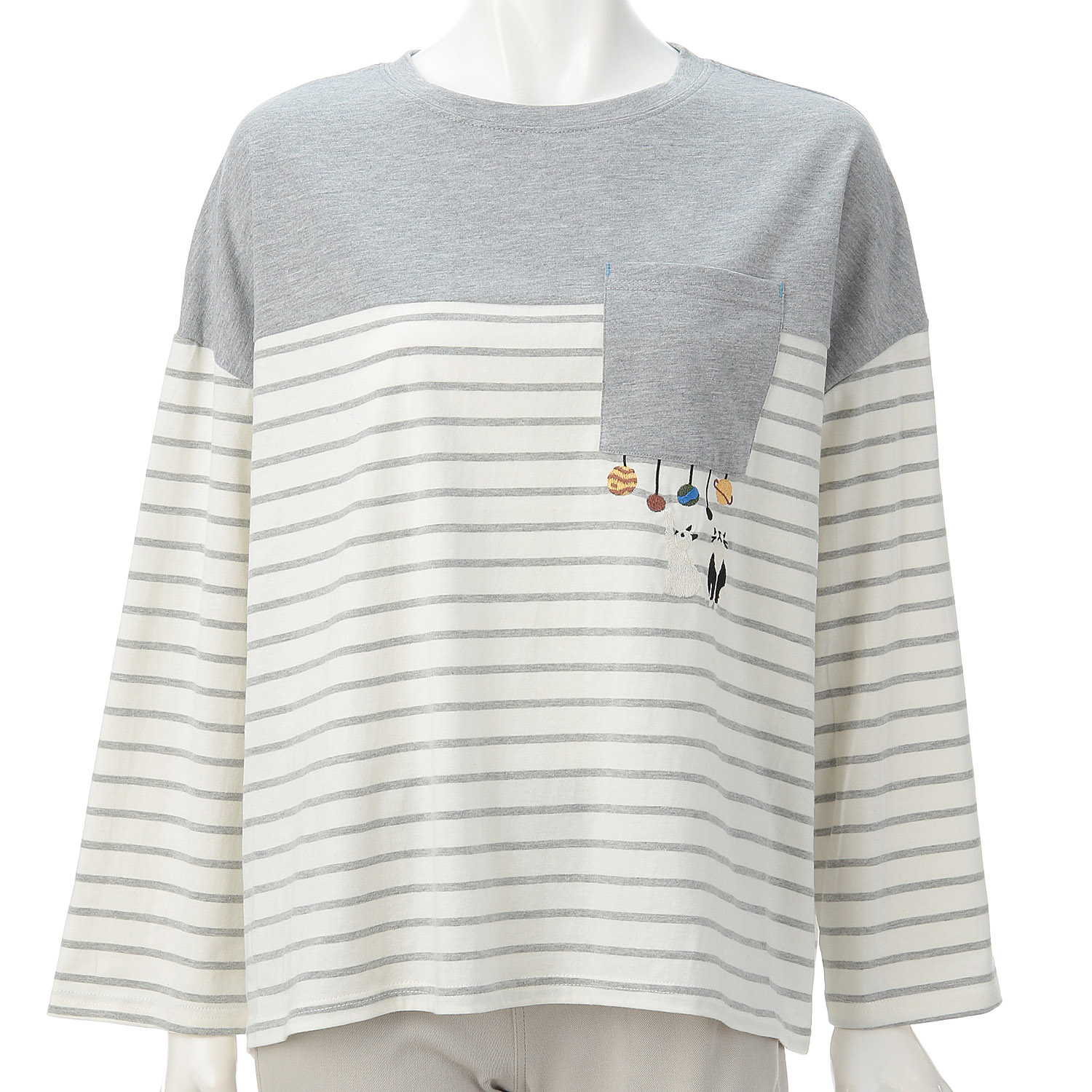 Myauris ネコ刺繍長袖Tシャツ - 画像2