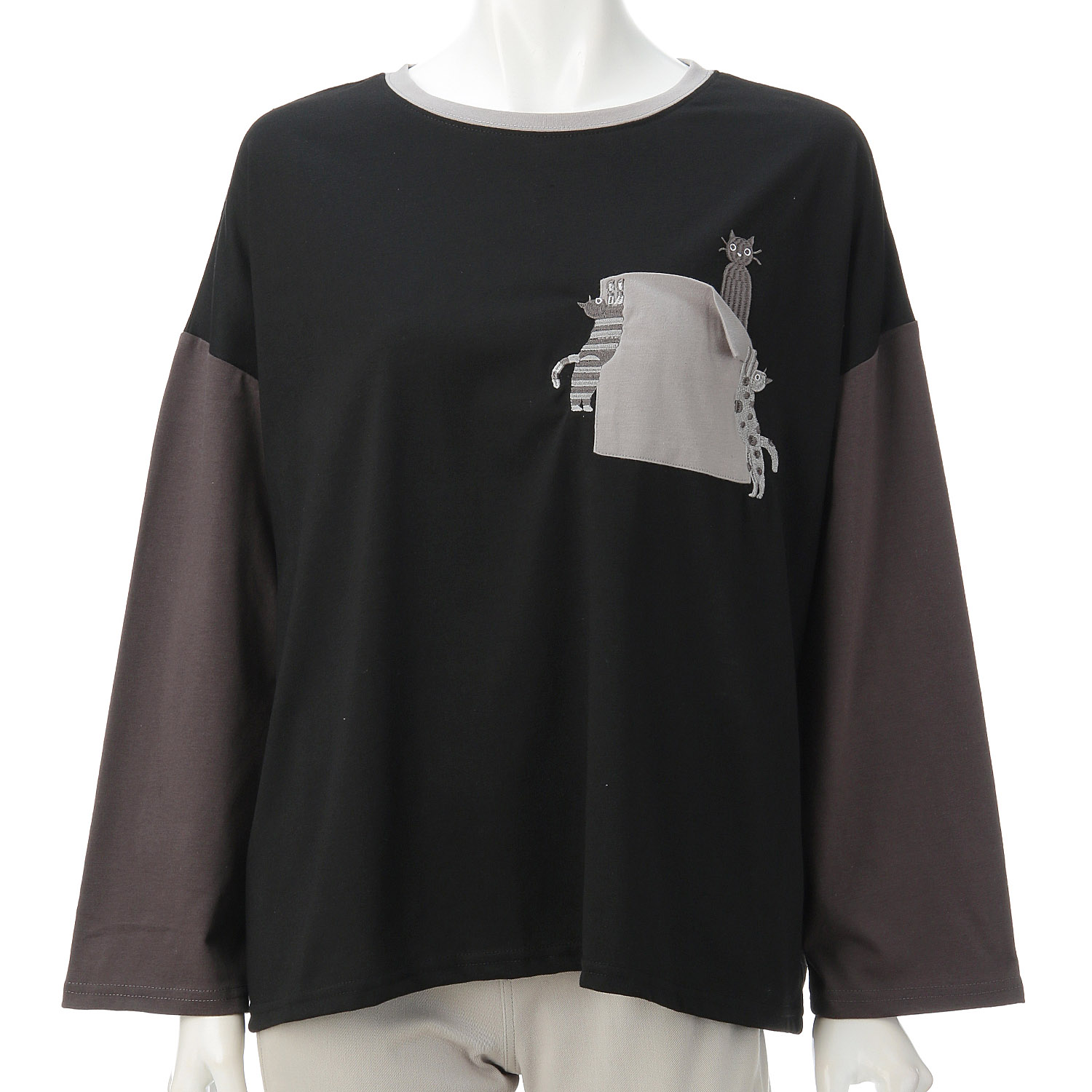 Myauris ネコ刺繍長袖Tシャツ - 画像2