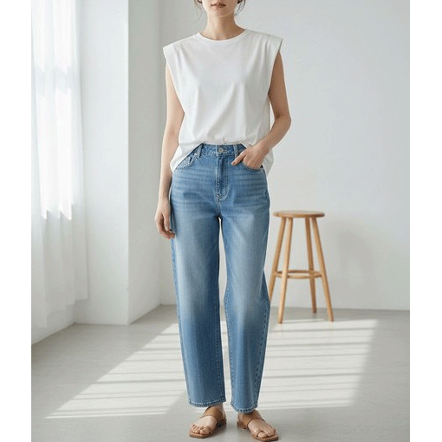 ダブルシルケットコットン100 ノースリーブTシャツ - 画像1