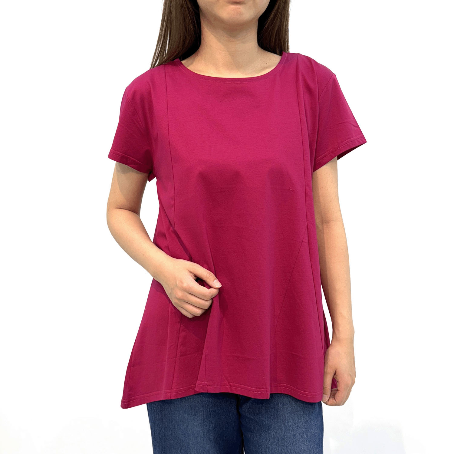 ダブルシルケットコットン100 切替チュニックTシャツ - 画像1