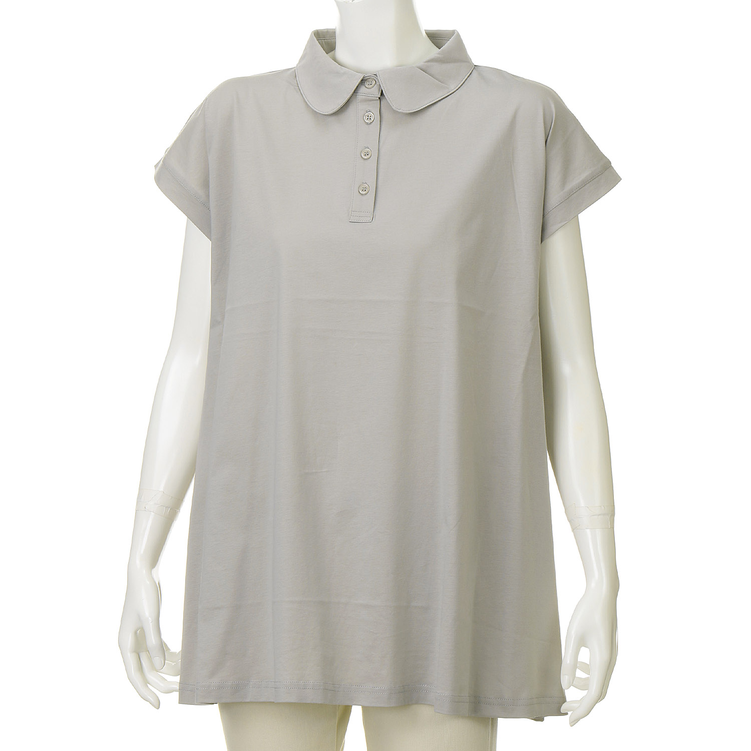 ダブルシルケットコットン100 ポロ衿チュニックTシャツ - 画像1