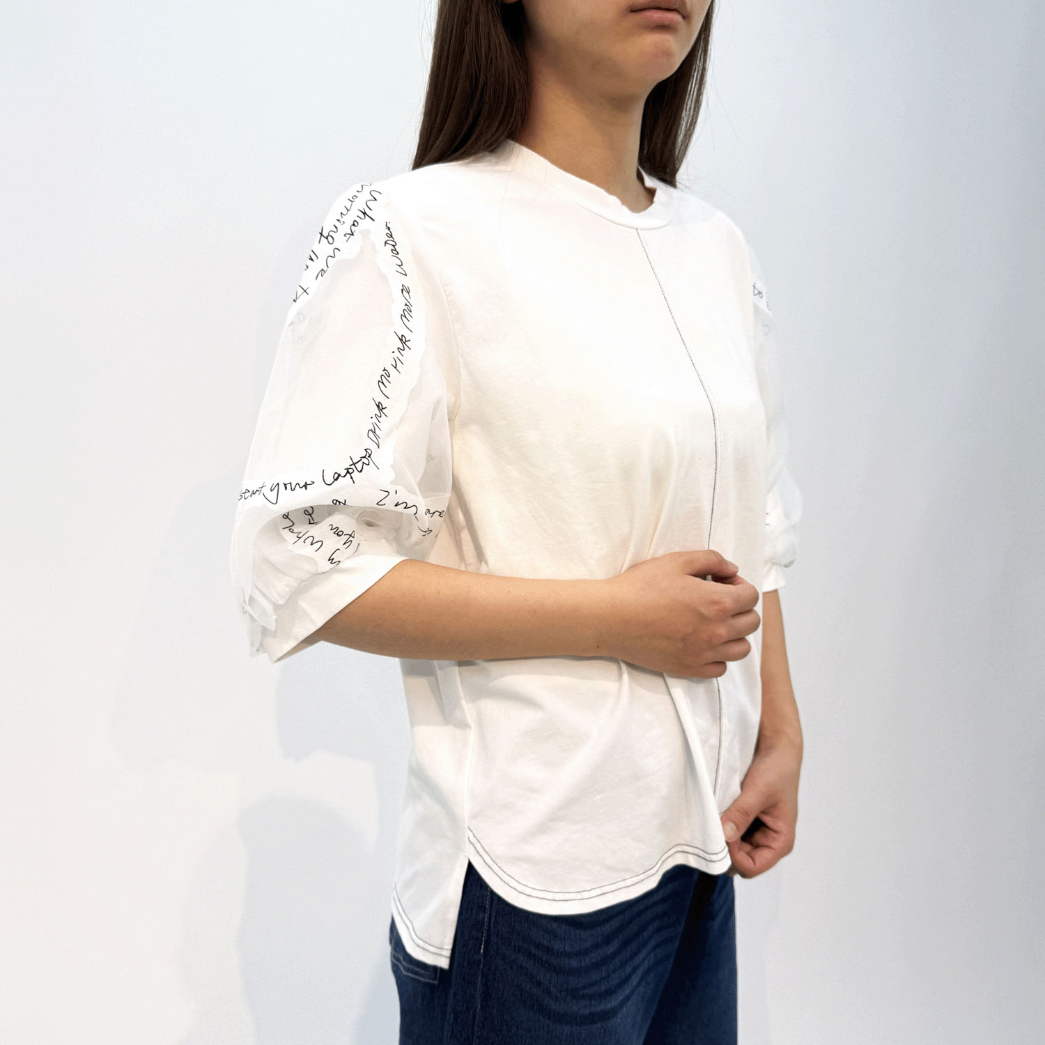 無地×英文字シアーチュニック - 画像4