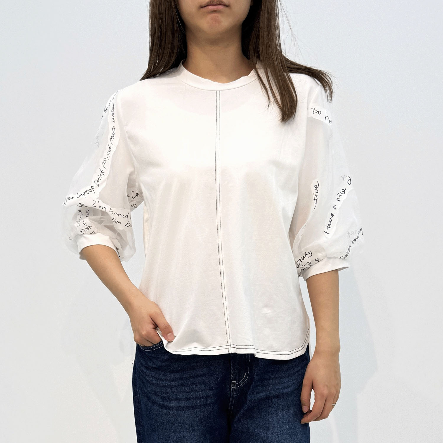 無地×英文字シアーチュニック - 画像1