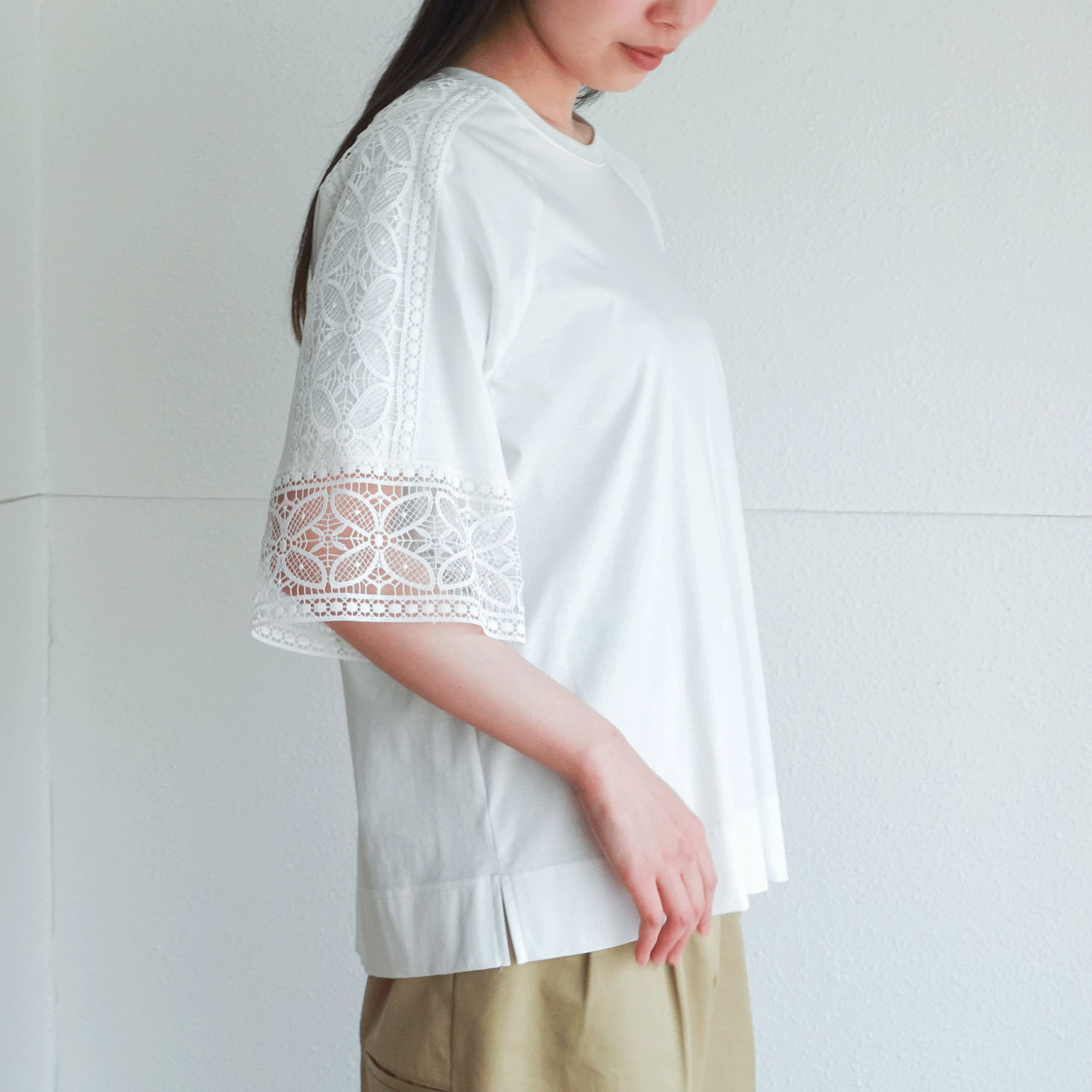 袖レースシルケットスムースチュニック - 画像2