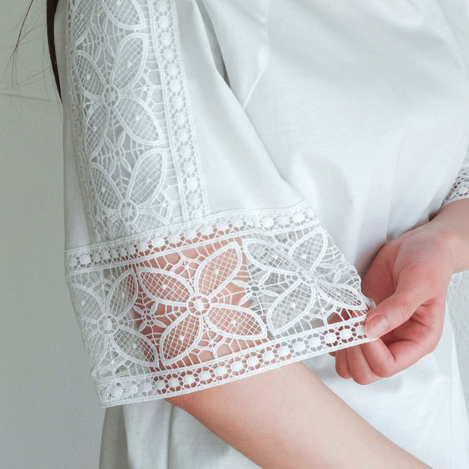 袖レースシルケットスムースチュニック - 画像7