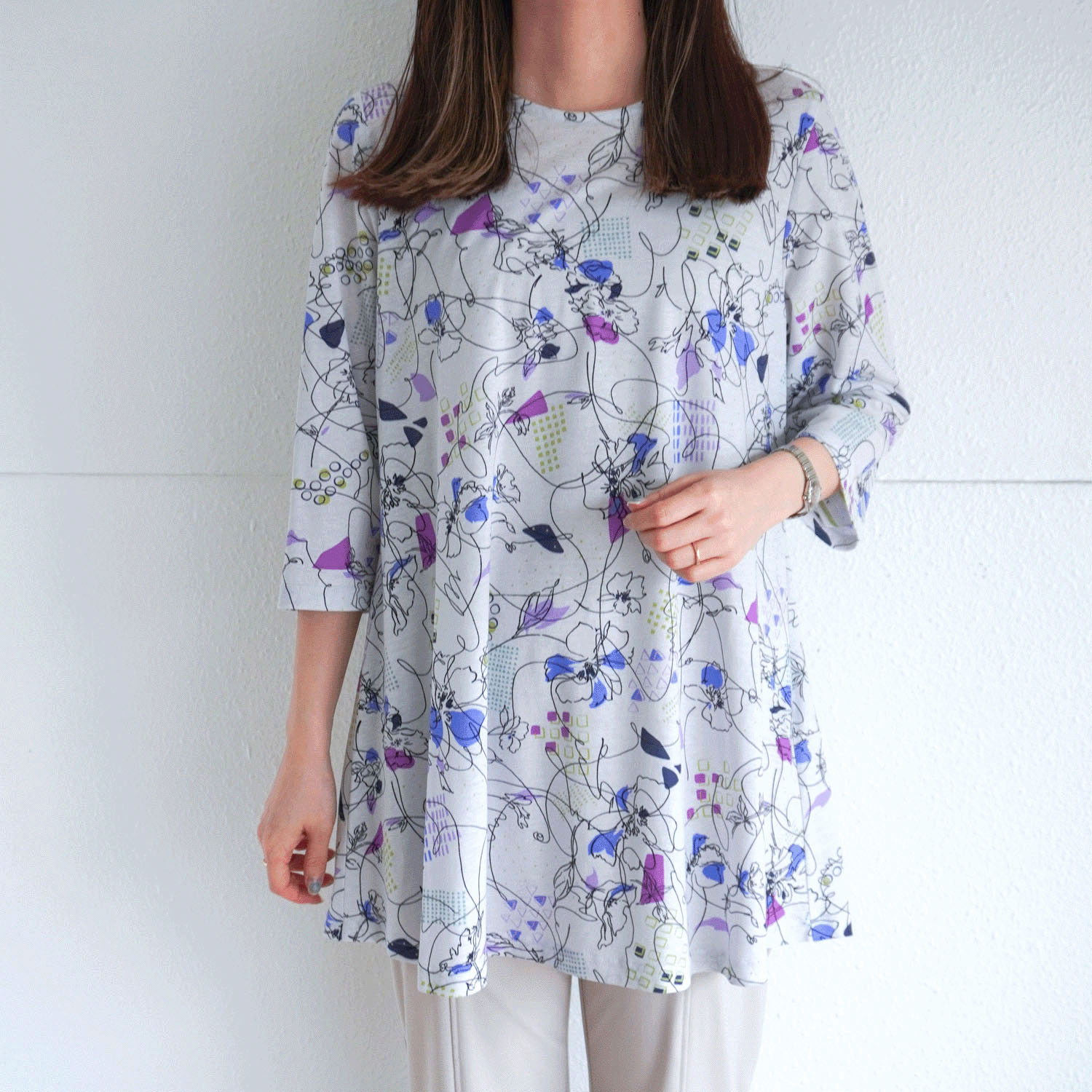 綿強撚SZ天竺プリントチュニック - 画像1