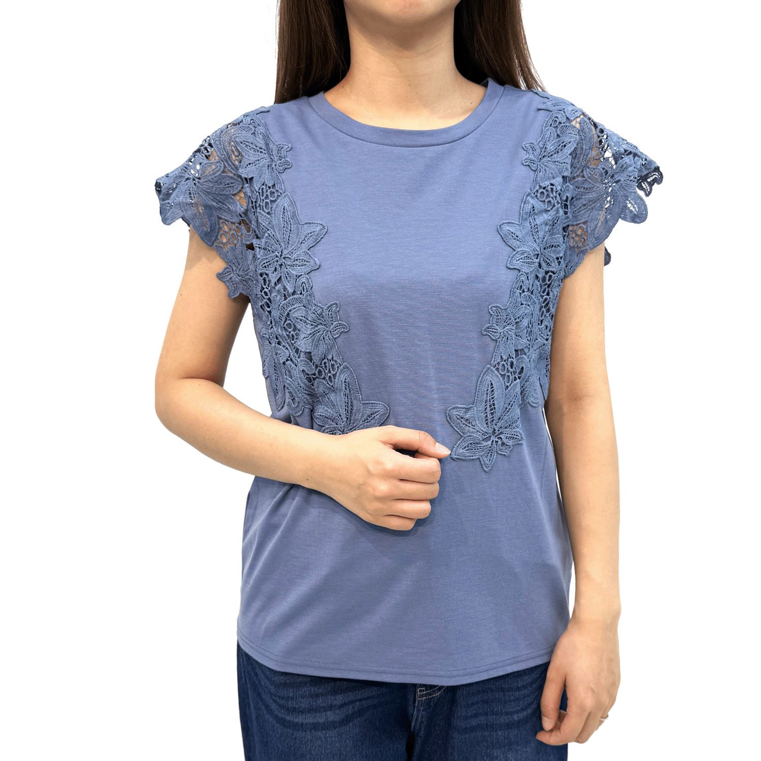 レース使いフレンチ袖プルオーバー