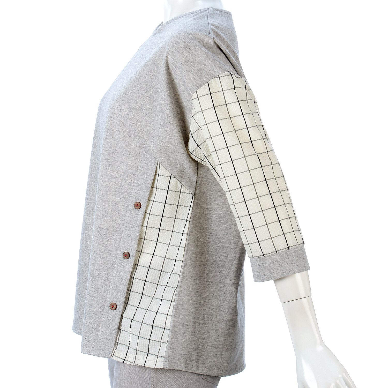 袖チェック柄チュニック - 画像2