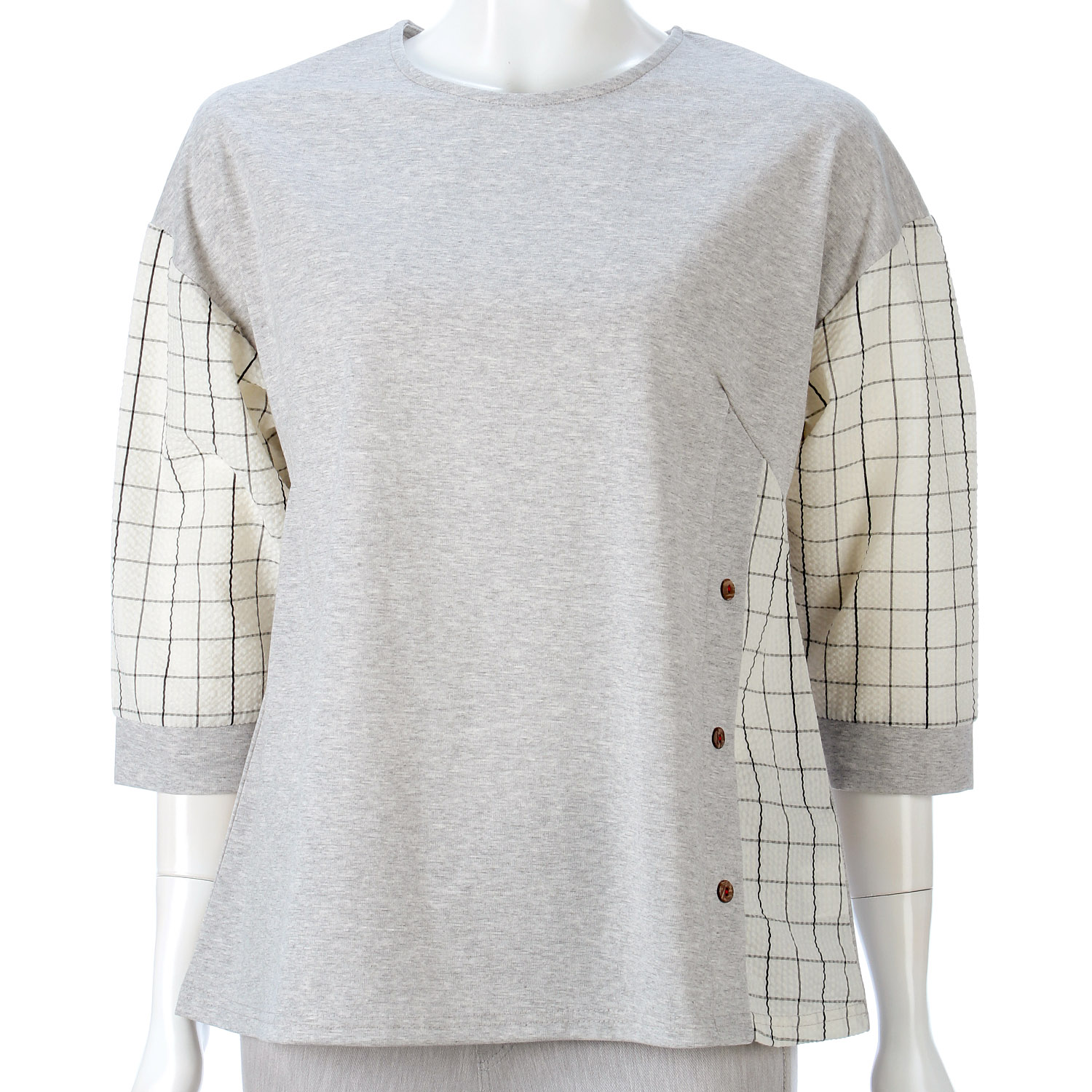 袖チェック柄チュニック - 画像1